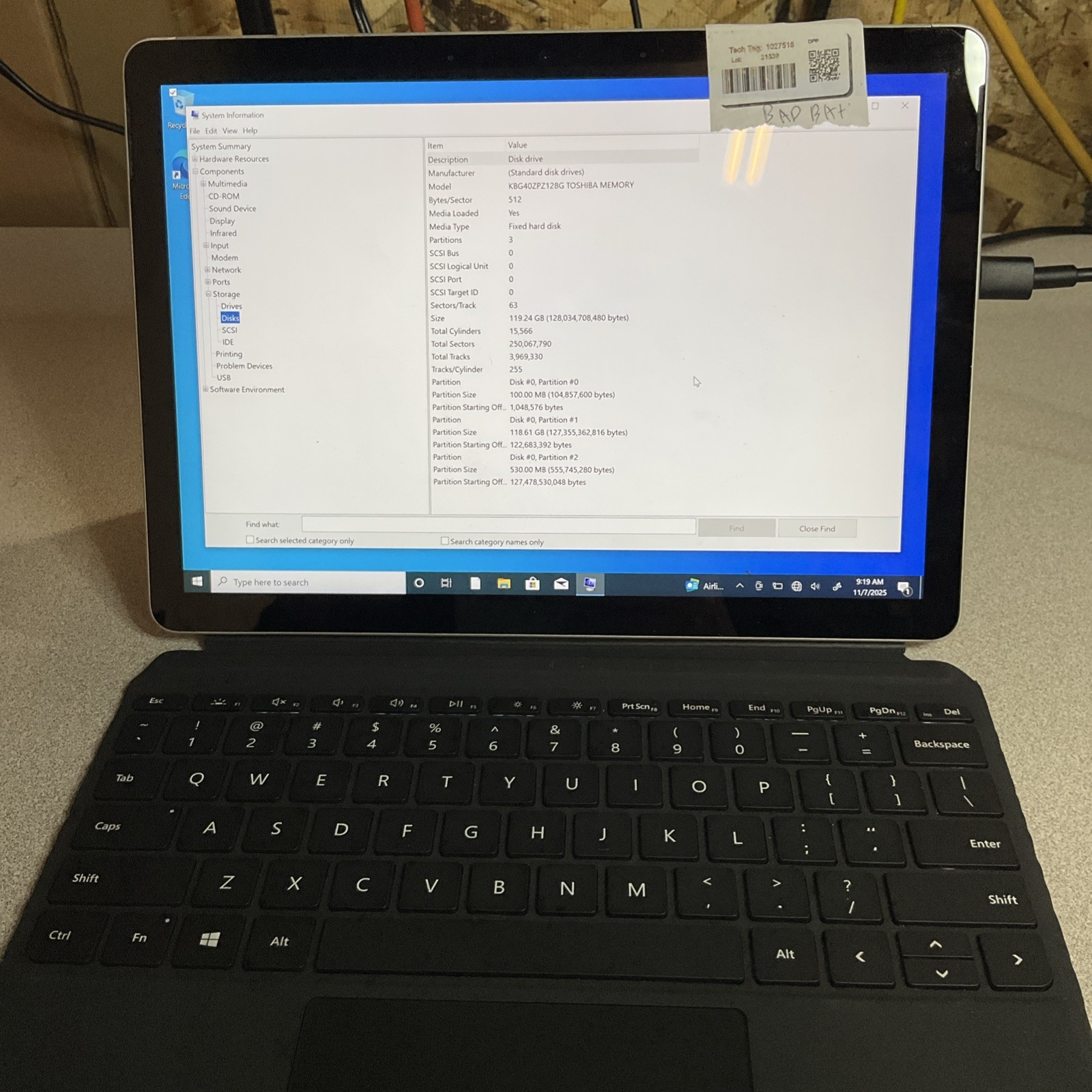 Surface Go 2 4425Y 1.70GHz 8GB 128GB W10 Pro Bad Battery No Charger