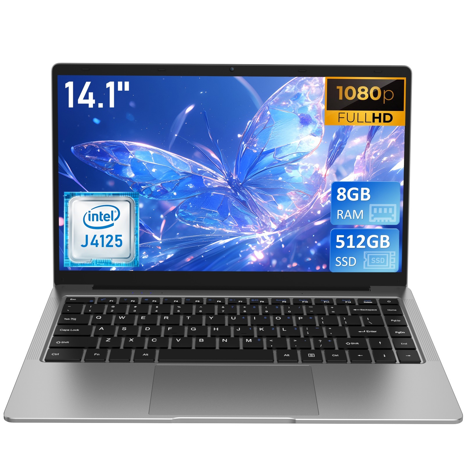 Auusda 14″ Laptop, Intel J4125, 8GB RAM, 512GB SSD, W11 for Student & Office