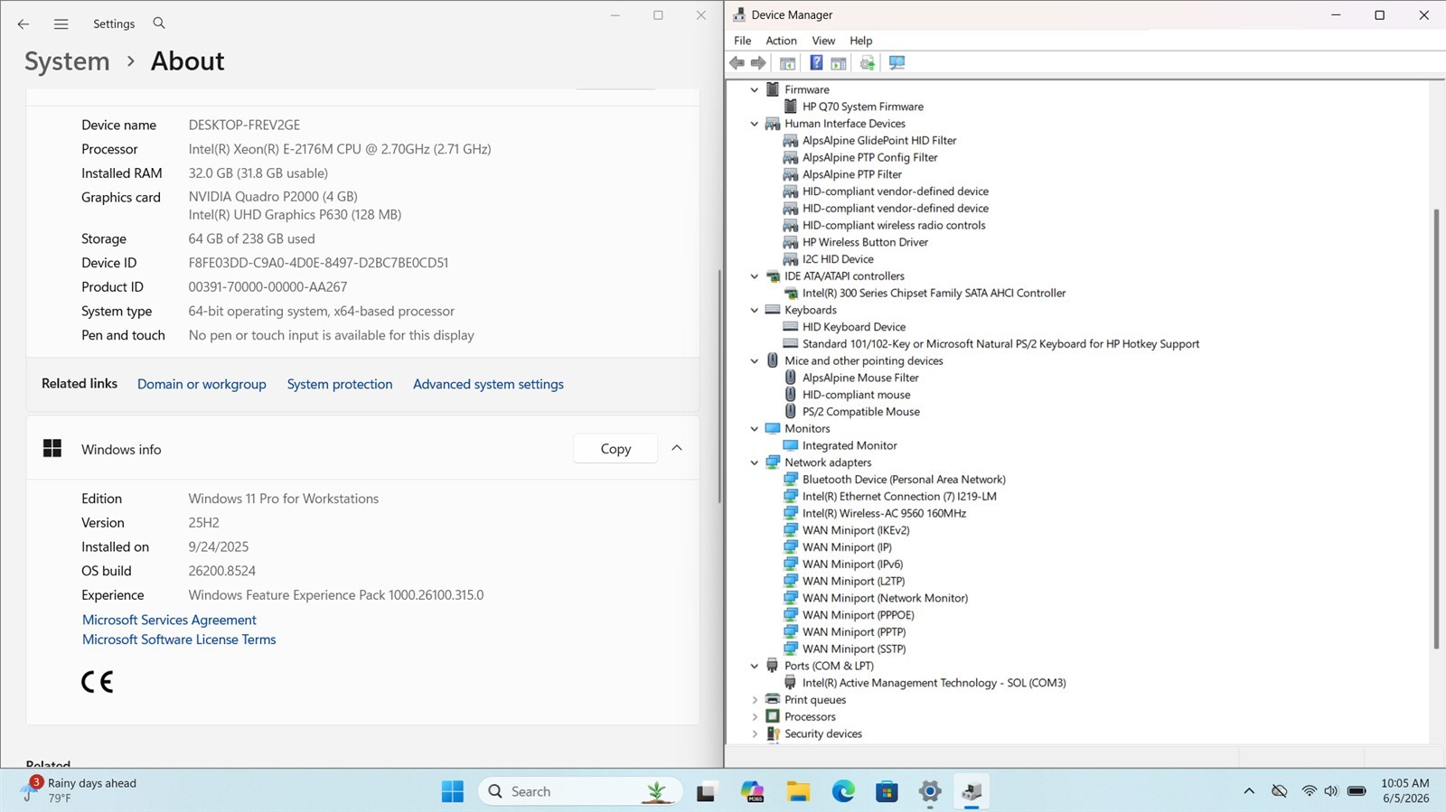 HP ZBook 15 G5 Workstation Xeon E-2176M 32GB 256GB NVMe Quadro P2000 W11Pro *A/C