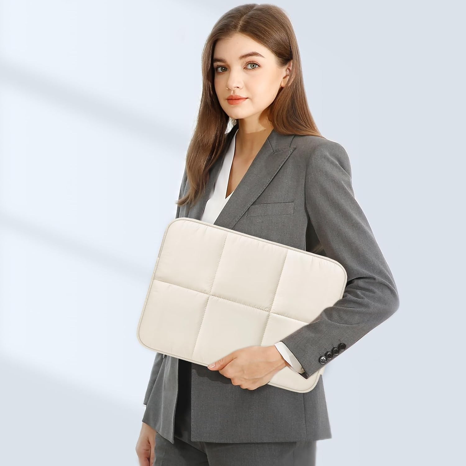 Puffy Laptop Sleeve 13-14 inch, 360 Protective Case for MacBook Air 13, Sand