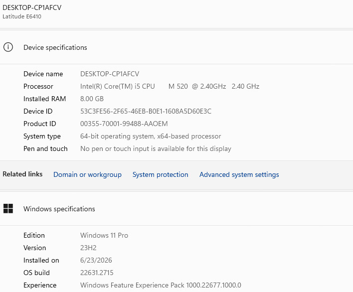 Dell Latitude E6410, i5@2.4GHz, 8GB RAM, 250GB HDD DVD-RW WiFi Win11 Activated
