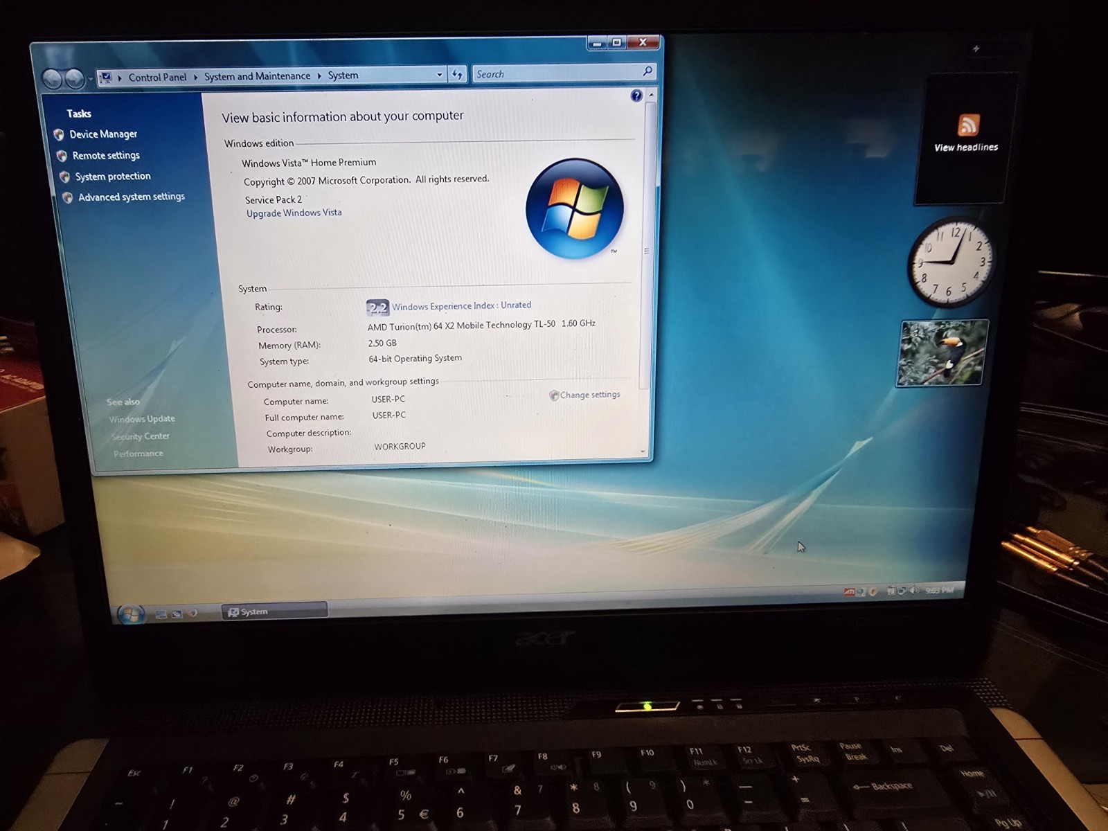Acer Aspire 5100 Laptop AMD Turion 64 X2 TL-50 1.60 GHz 160GB HD WIN VISTA