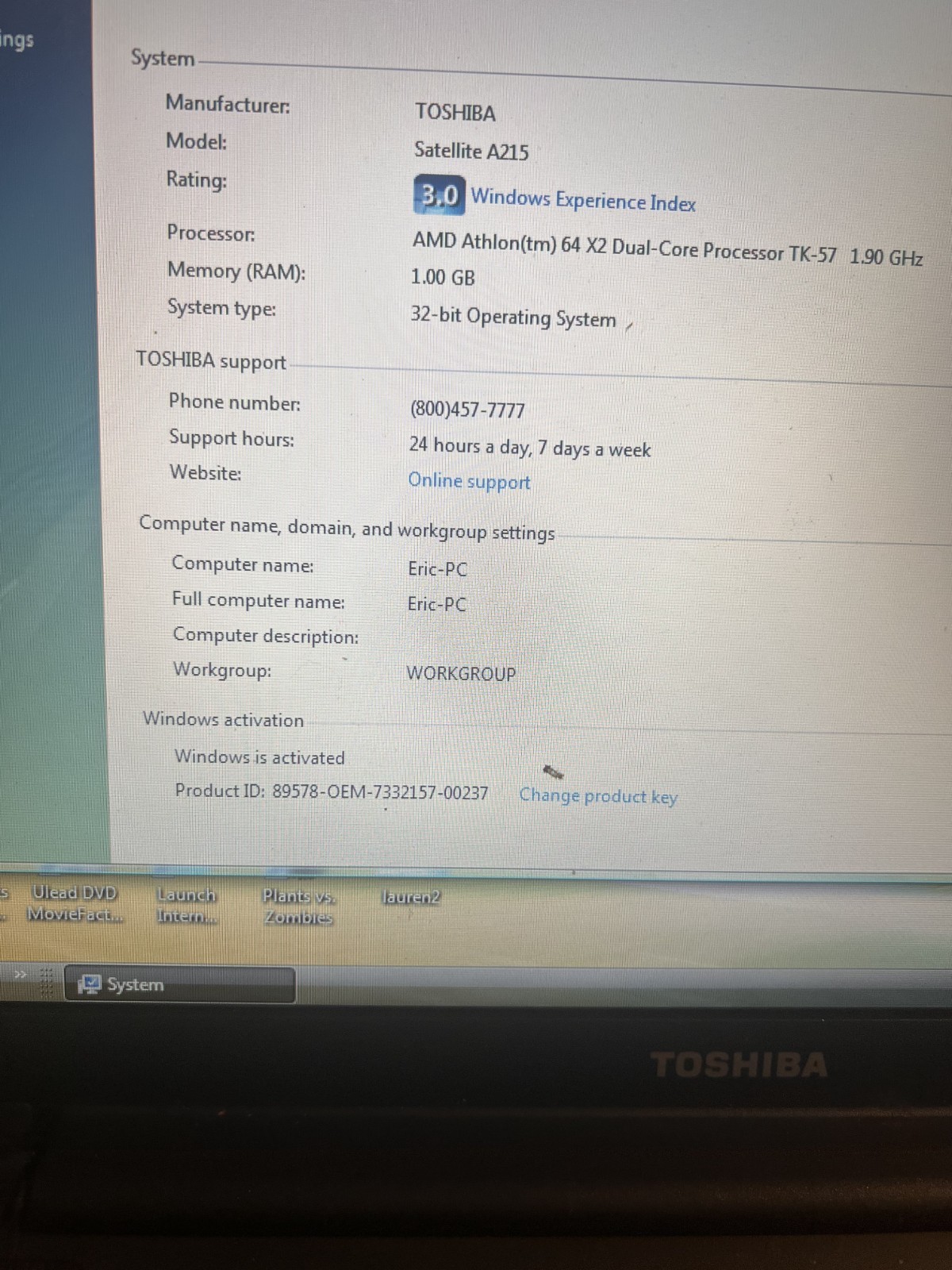 Toshiba Satellite A215 Win 147gb Ram, AMD , Wi-Fi, DVD Drive, WORKS WELL