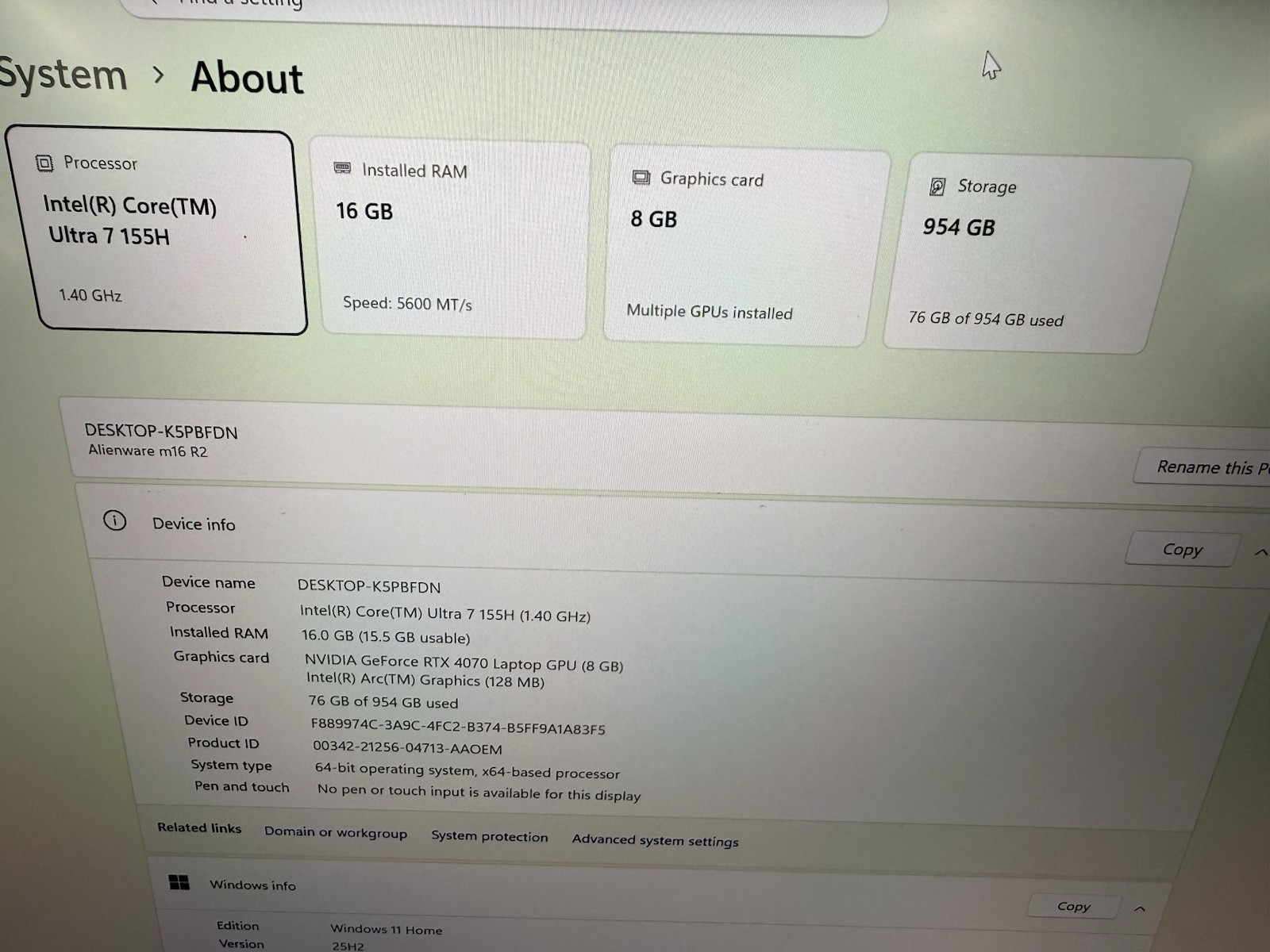 Dell Alienware M16 R2 240Hz QHD+ 1.4GHz Ultra 7 155H 16GB 1TB RTX 4070 Frame Gap
