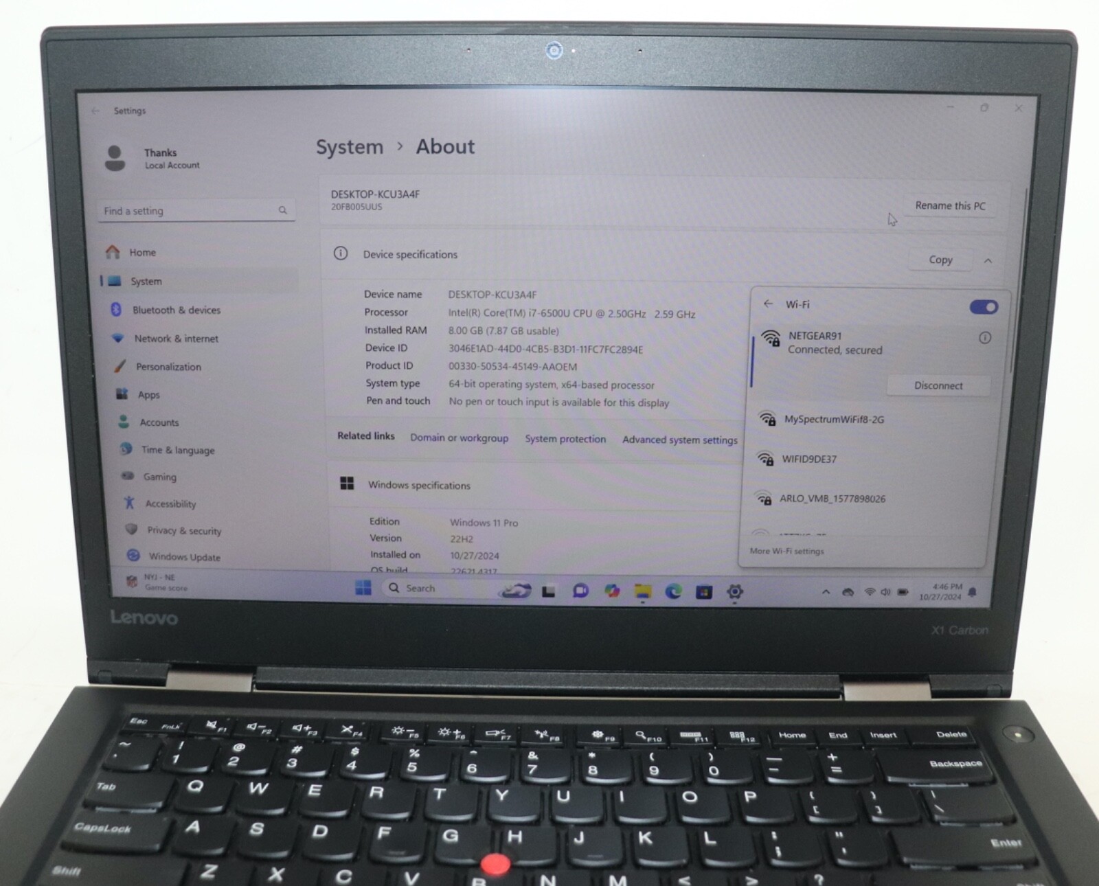 Lenovo ThinkPad X1 Carbon|Core i7@2.50GHz|8GBRAM|512GBSSD|WIN 11 Prof|Webcam|