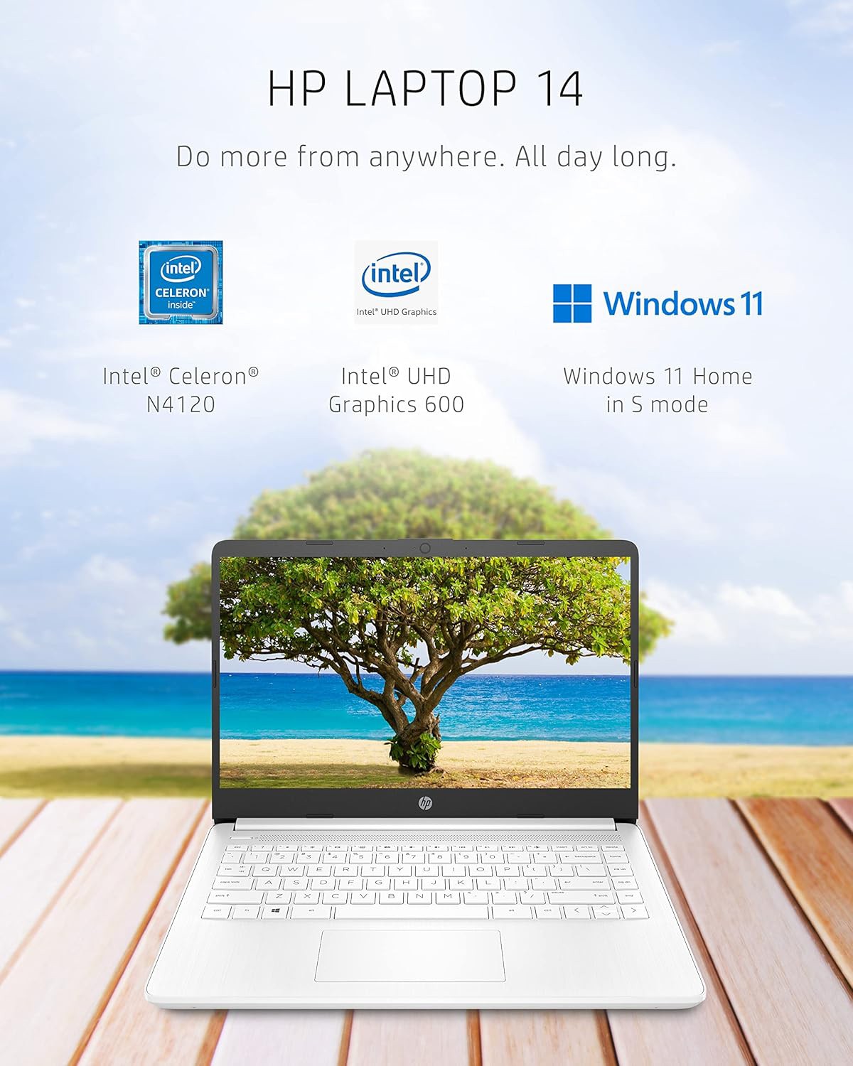 HP 14 Laptop Intel Celeron N4120 4 GB RAM 64 GB Windows 11 Thin Portable 4K