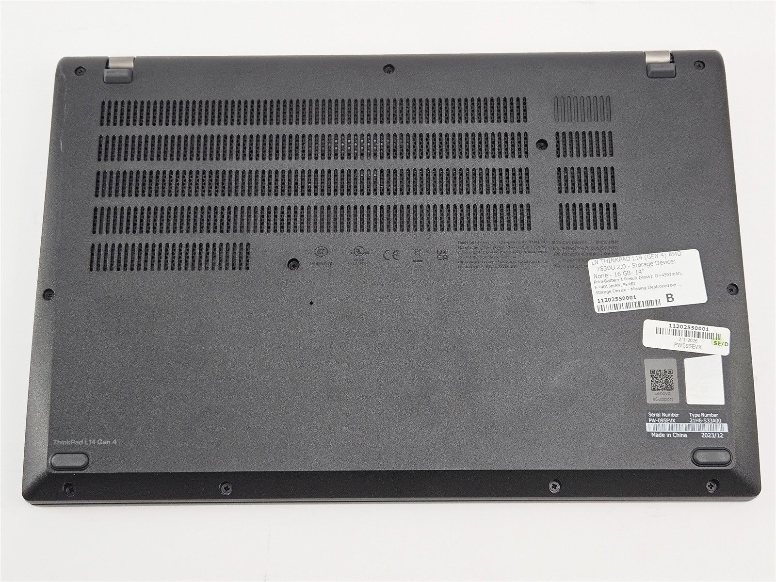 Lenovo 14″ ThinkPad L14 Gen 4 AMD Ryzen 5 Pro 7530U 16GB No SSD 87% Battery Cap