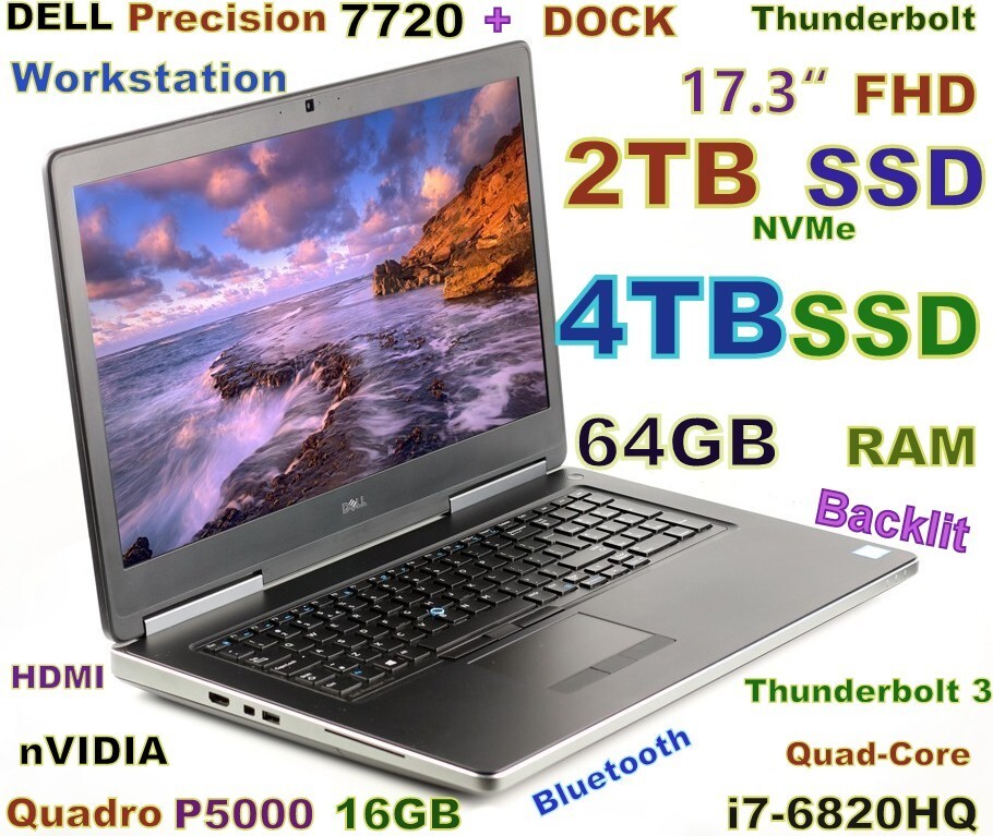 Workstation DELL 7720 i7-QUAD 6TB (NVMe + SSD) 64GB 17.3″ Quadro P5000 16GB Dock