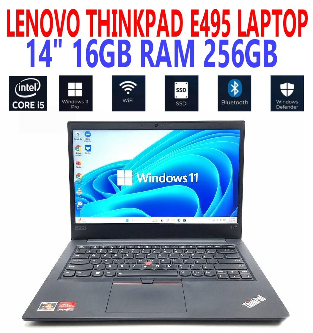 LENOVO THINKPAD E495 LAPTOP AMD RYZEN 5 3500U 2.10GHz 14″ 16GB RAM 256GB NVMe W