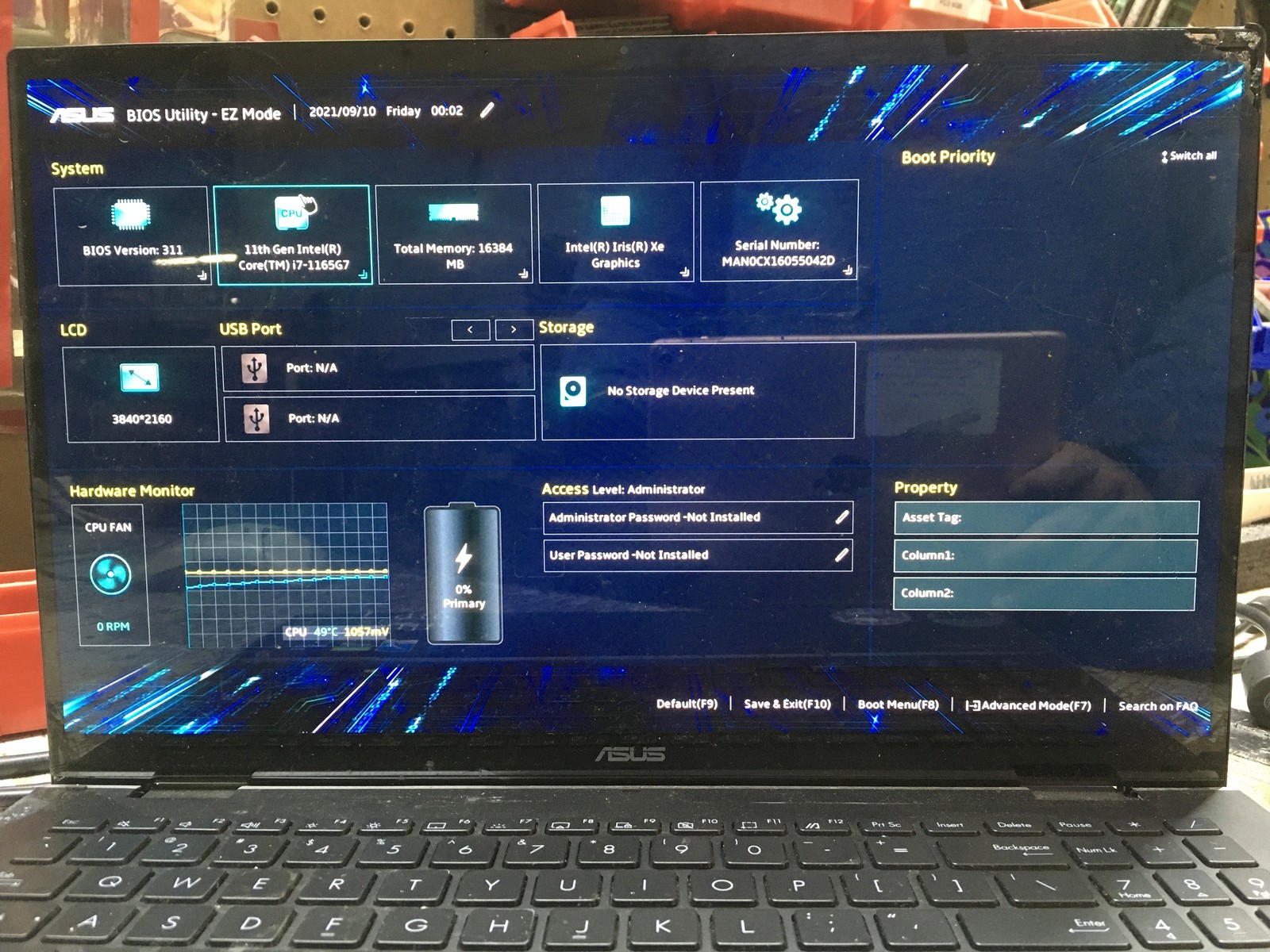 Asus Q538E Intel i7-1165G7 2.8GHz 16 GB NO HD No Batt Nvidia GeForce GTX 1650 Ti