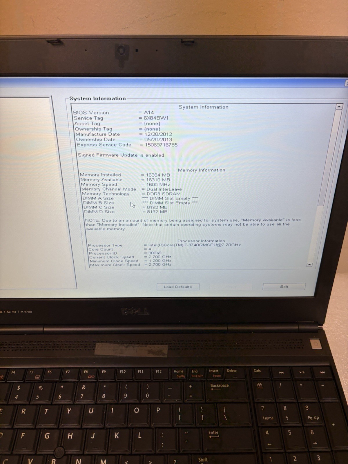 Dell Precision M4700 Intel Core i7‑3720QM 2.6GHz 16 GB RAM No HDD – Parts