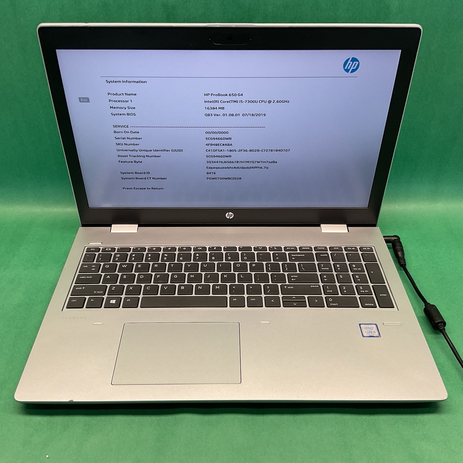 HP ProBook 650 G4 15.6″ Core i5-7300U – Powers On – NO HARD DRIVE- Untested