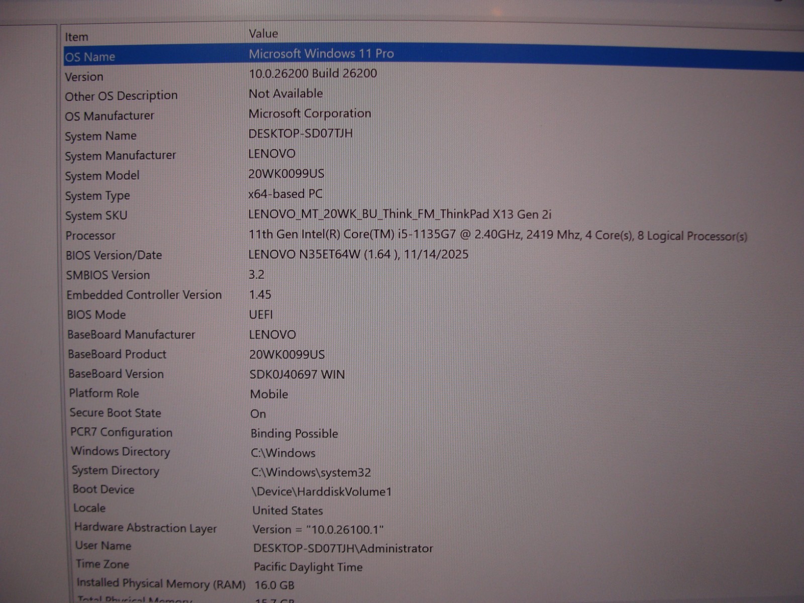 Lenovo ThinkPad X13 Gen 2i 13.3″FHD+ TOUCH i5 11thGen 2.4GHz 16GB 512GB +Charger