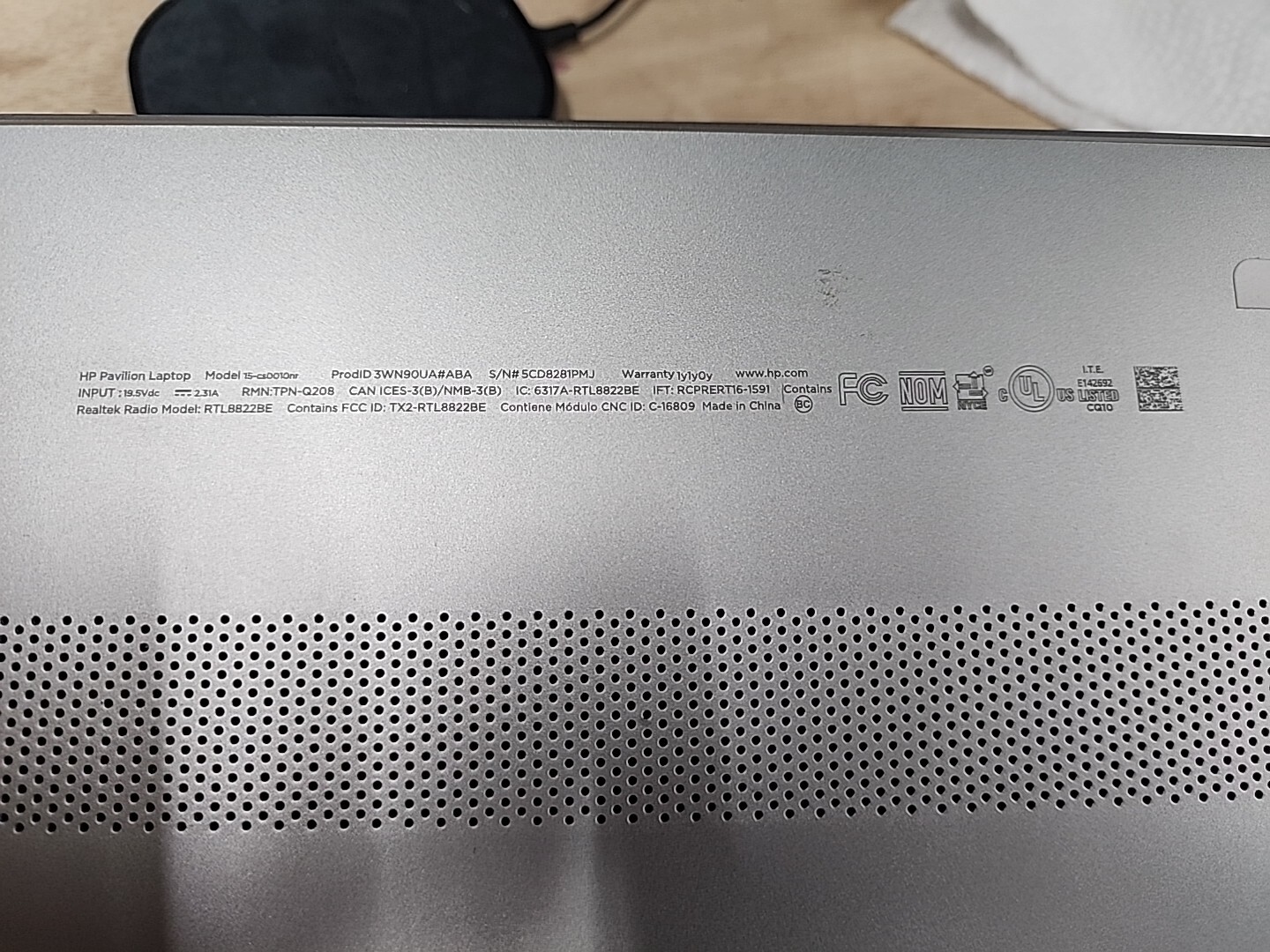 Hp Pavillion Laptop 15-cs0010nr [For Parts Only]