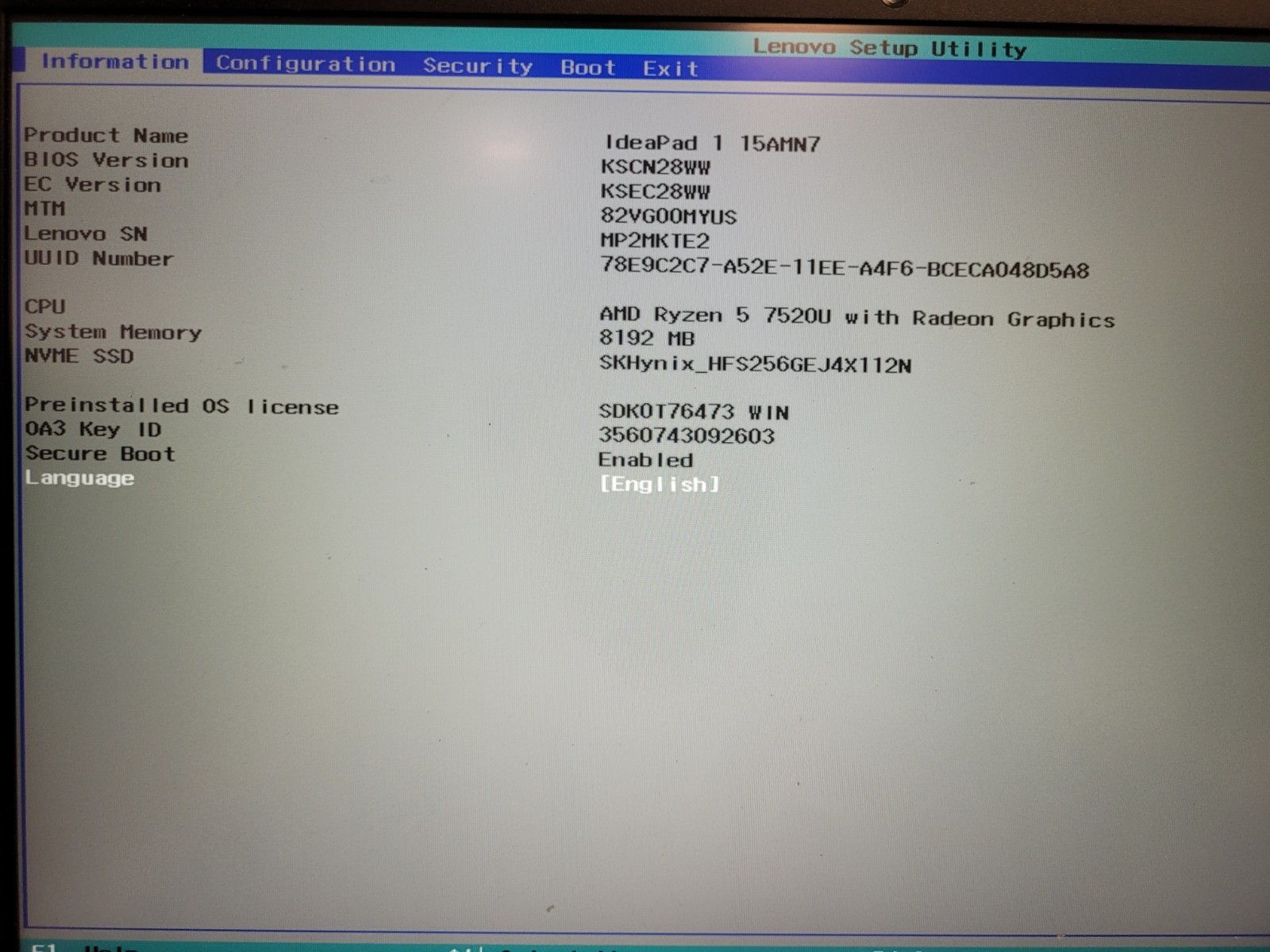 Lenovo ideapad 1 15AMN7 15.6″touch rayzen5 7520u 8gb ram 256gb ssd w11p MP2MKTE2