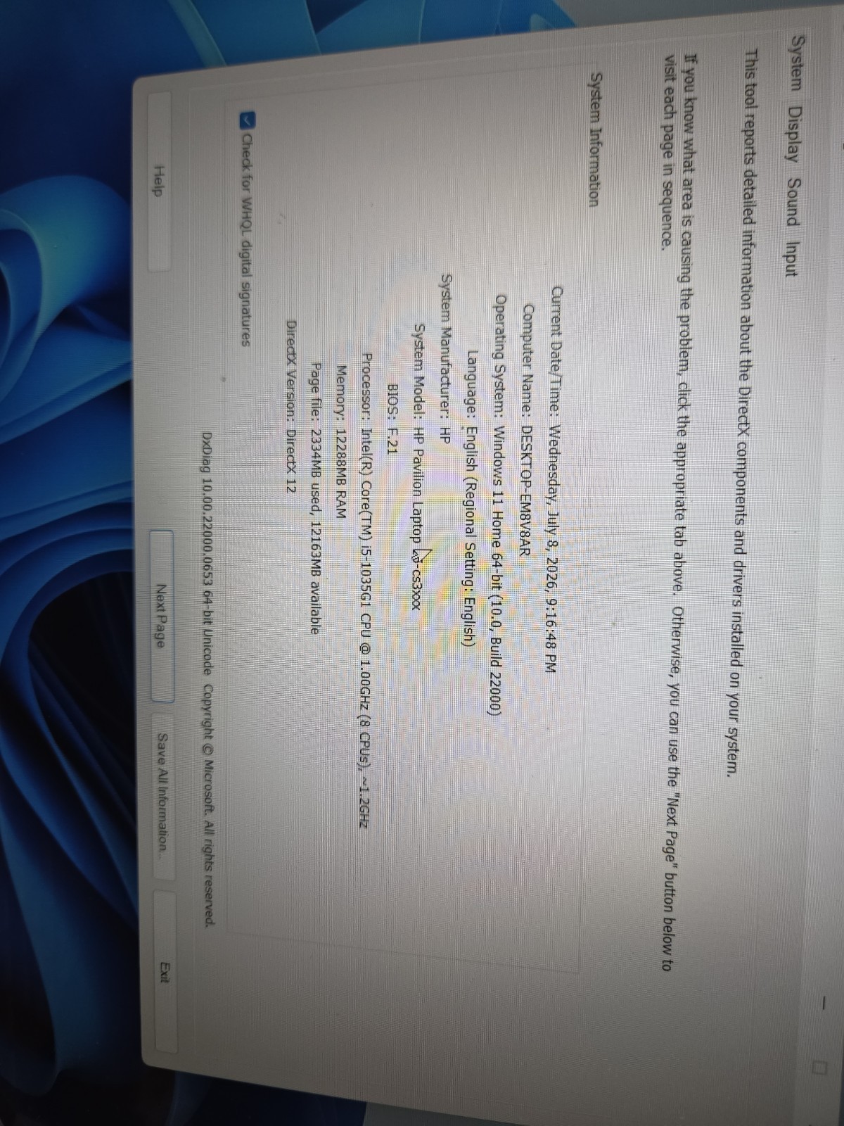 HP Pavilion Laptop 15-cs3xxx Intel i5-1035G1 12GB RAM 500 GB