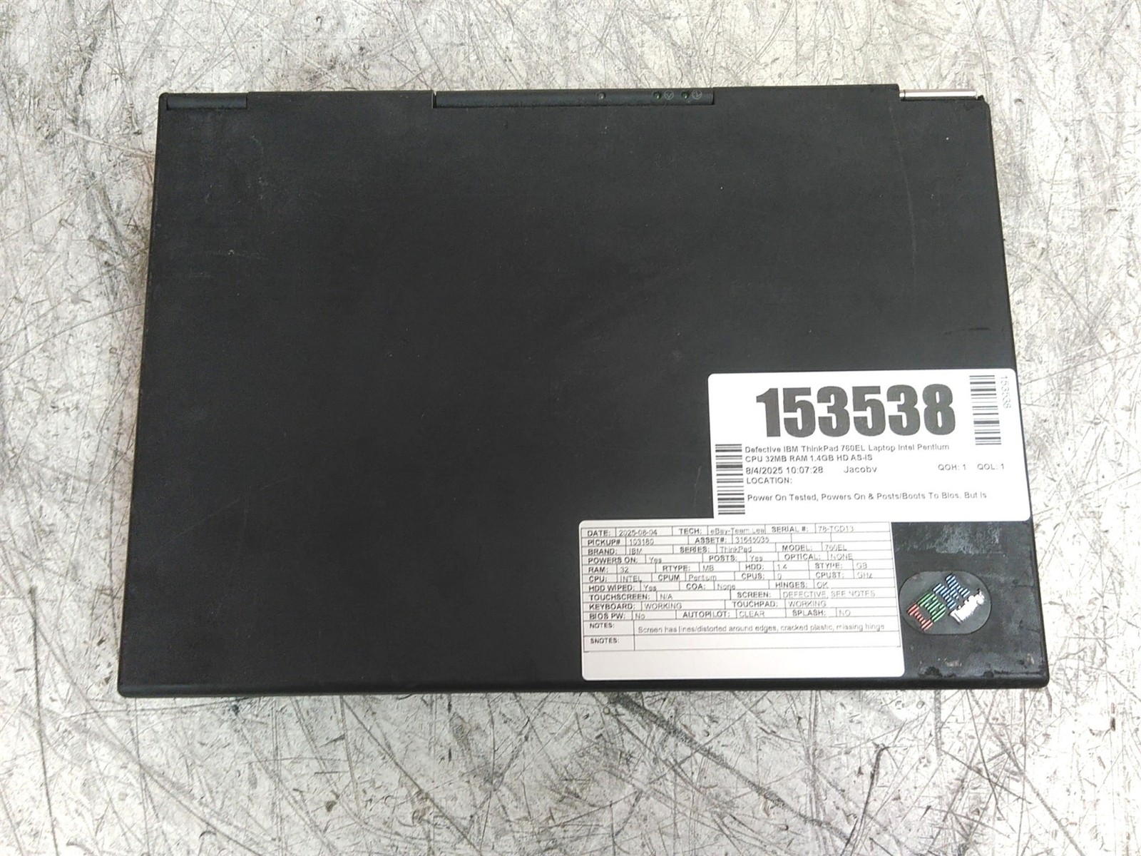 IBM ThinkPad 760EL Laptop Intel Pentium CPU 32MB RAM 1.4GB HD See Description