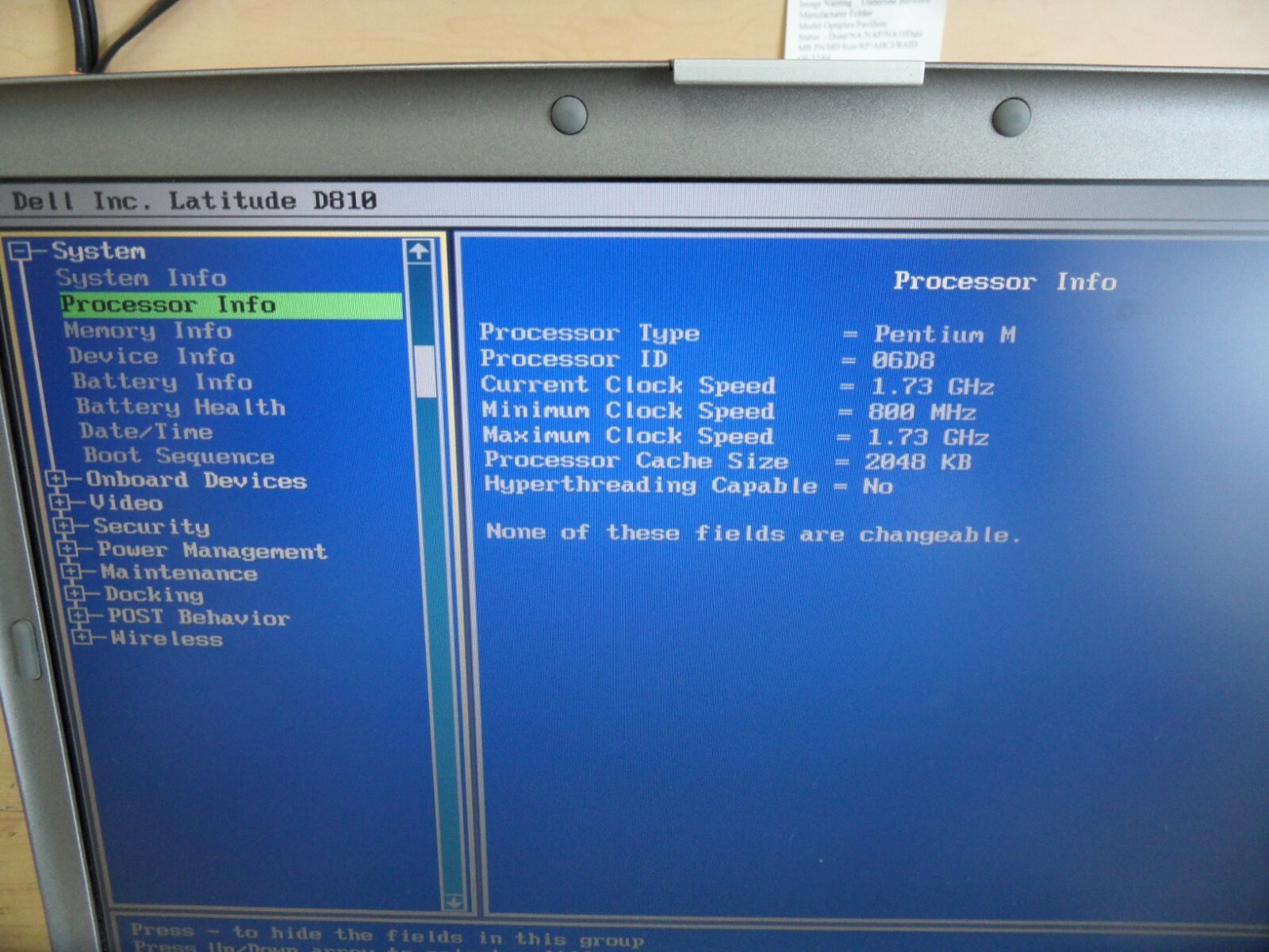 Dell Latitude D810 / Pentium M @ 1.73 GHz / Parts Laptop / Posted Bios, No Drive