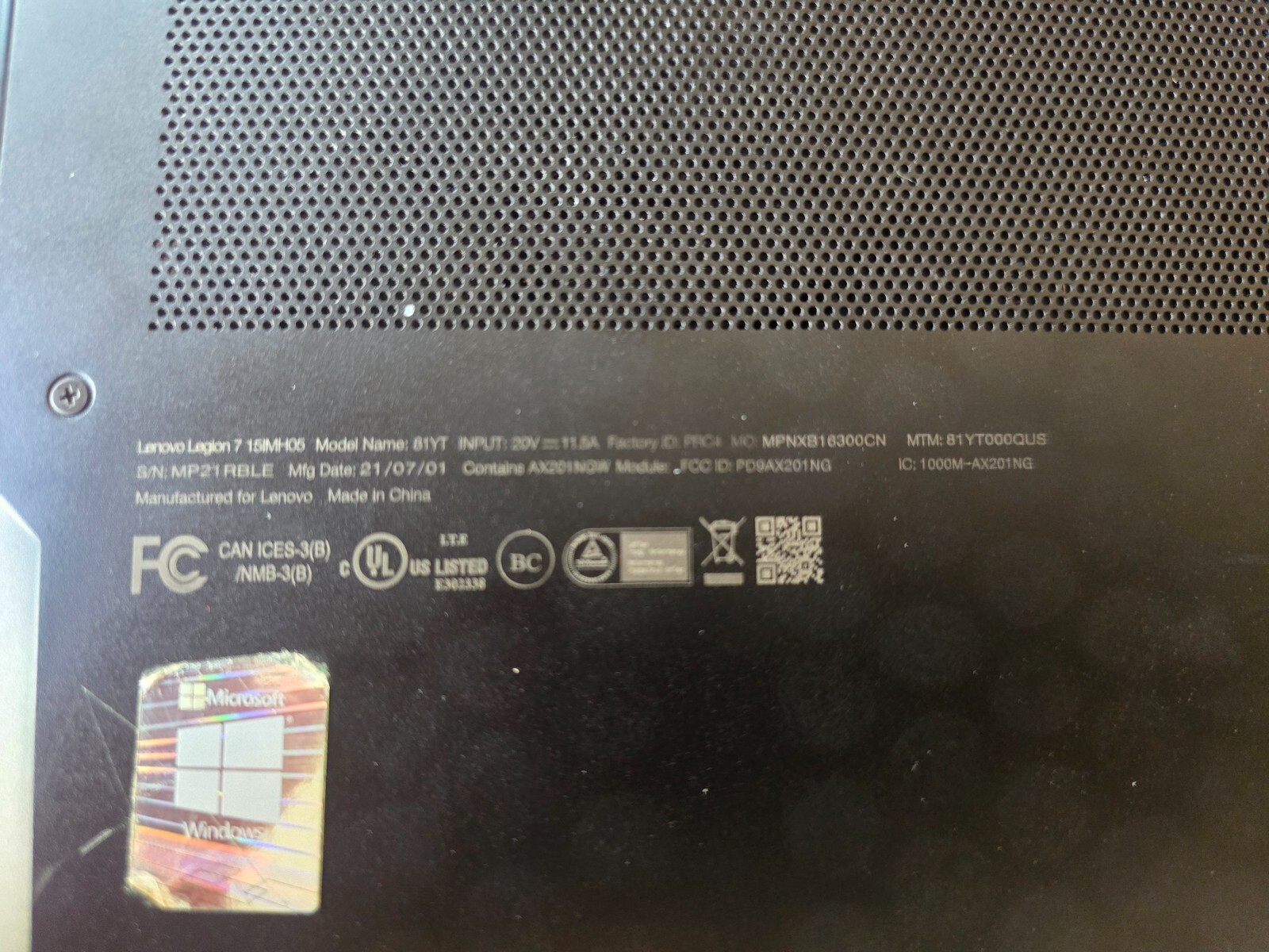Lenovo Legion 7i i7 2.60Ghz 32GB RAM 2TB SSD 16″