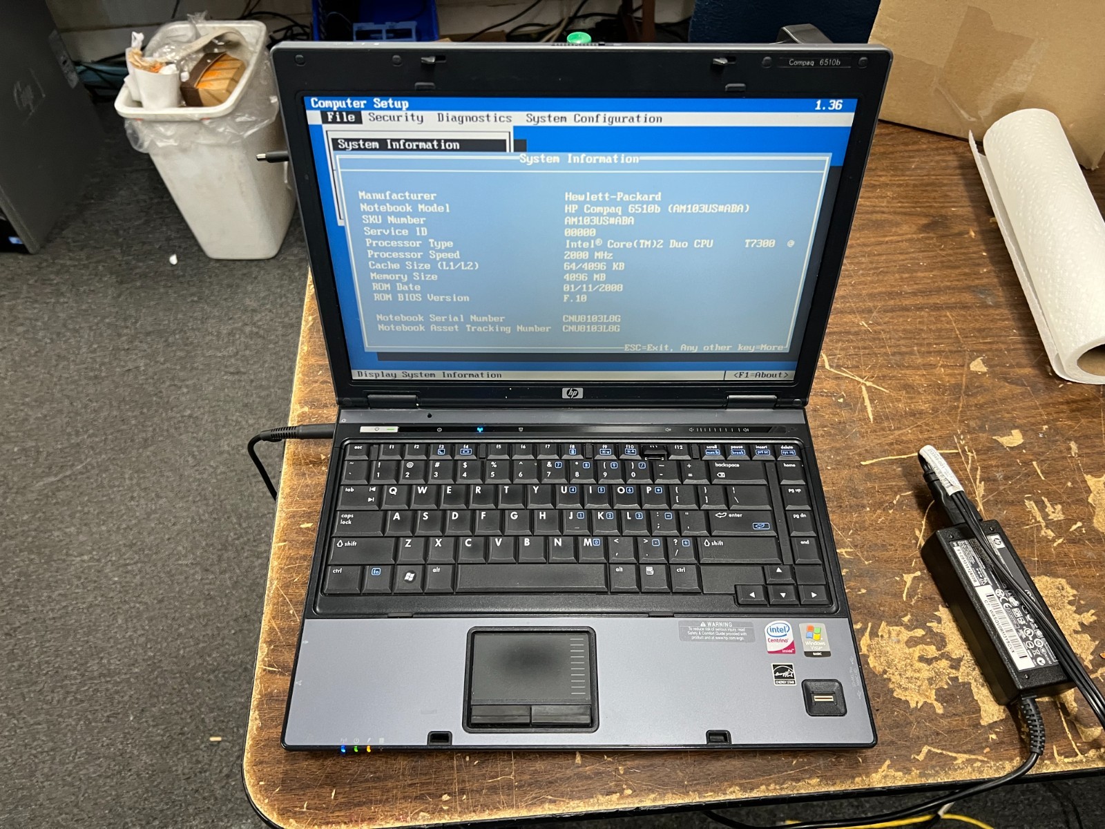 HP Compaq 6510b Intel Core 2 Duo-T7300 2.00 MHz 4GB RAM 14.in No HDD No OS