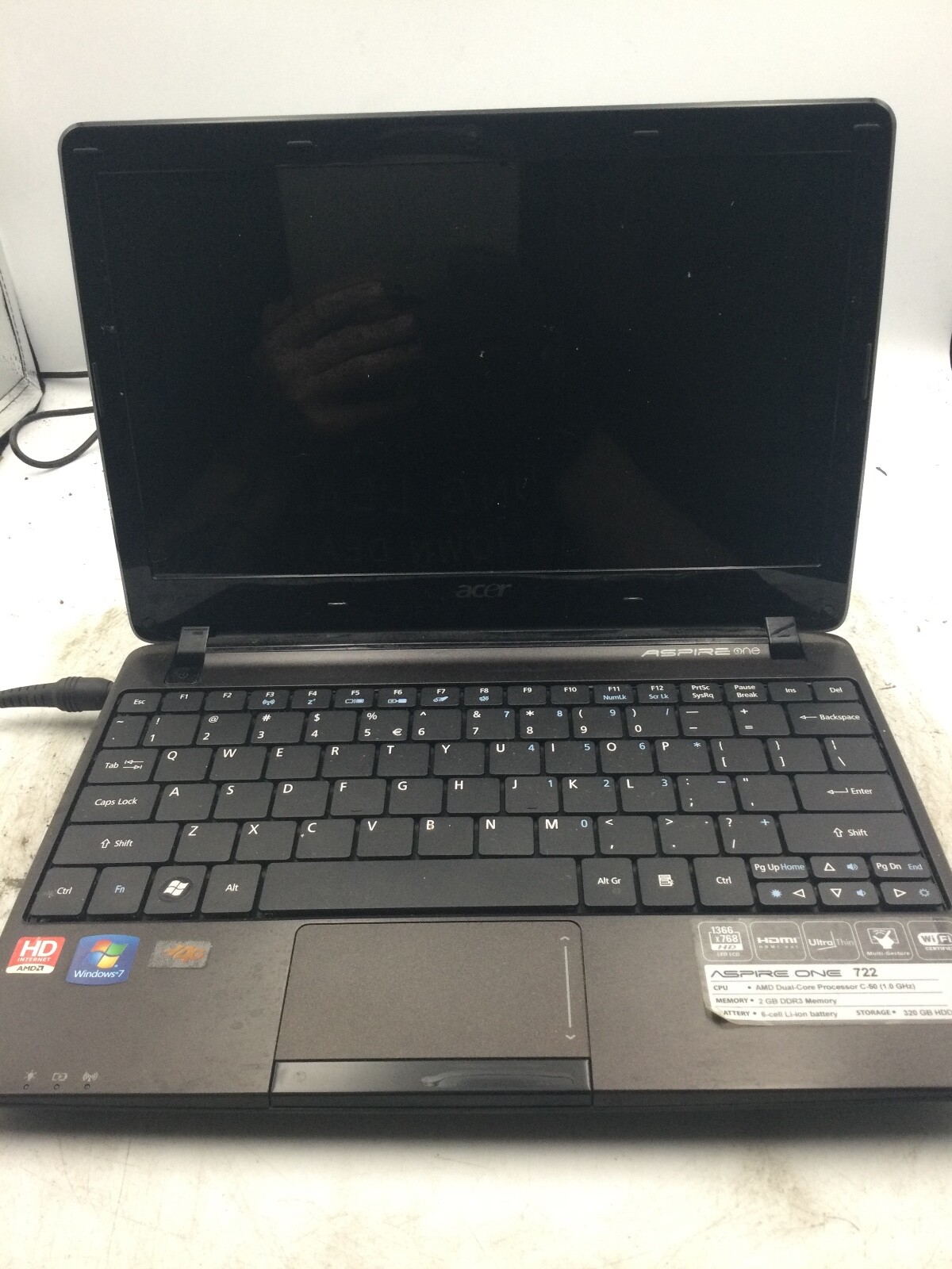 ACER ASPIRE ONE 722 – FOR PARTS – AMD C-60 – NO RAM – 12″ – READ DESCRIPTION -BB