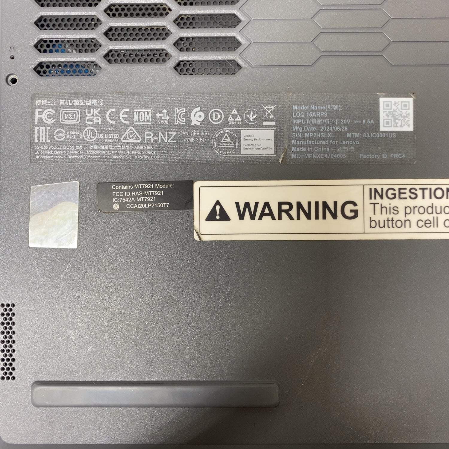 Broken Lenovo LOQ 15ARP9 15.6″ Ryzen 5 7235HS 3.2GHz 12GB RAM 512GB SSD Read