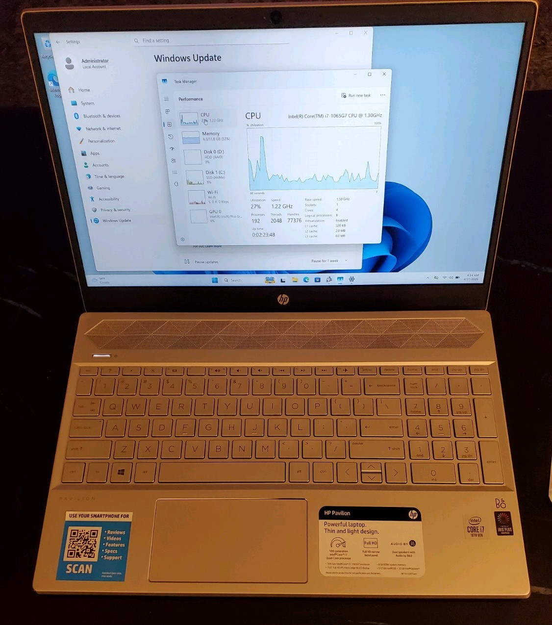 HP Pavilion 15-CS/i7-1065G7/12GB RAM/128GB NVMe/1TB HDD/Passed Hardware Tests
