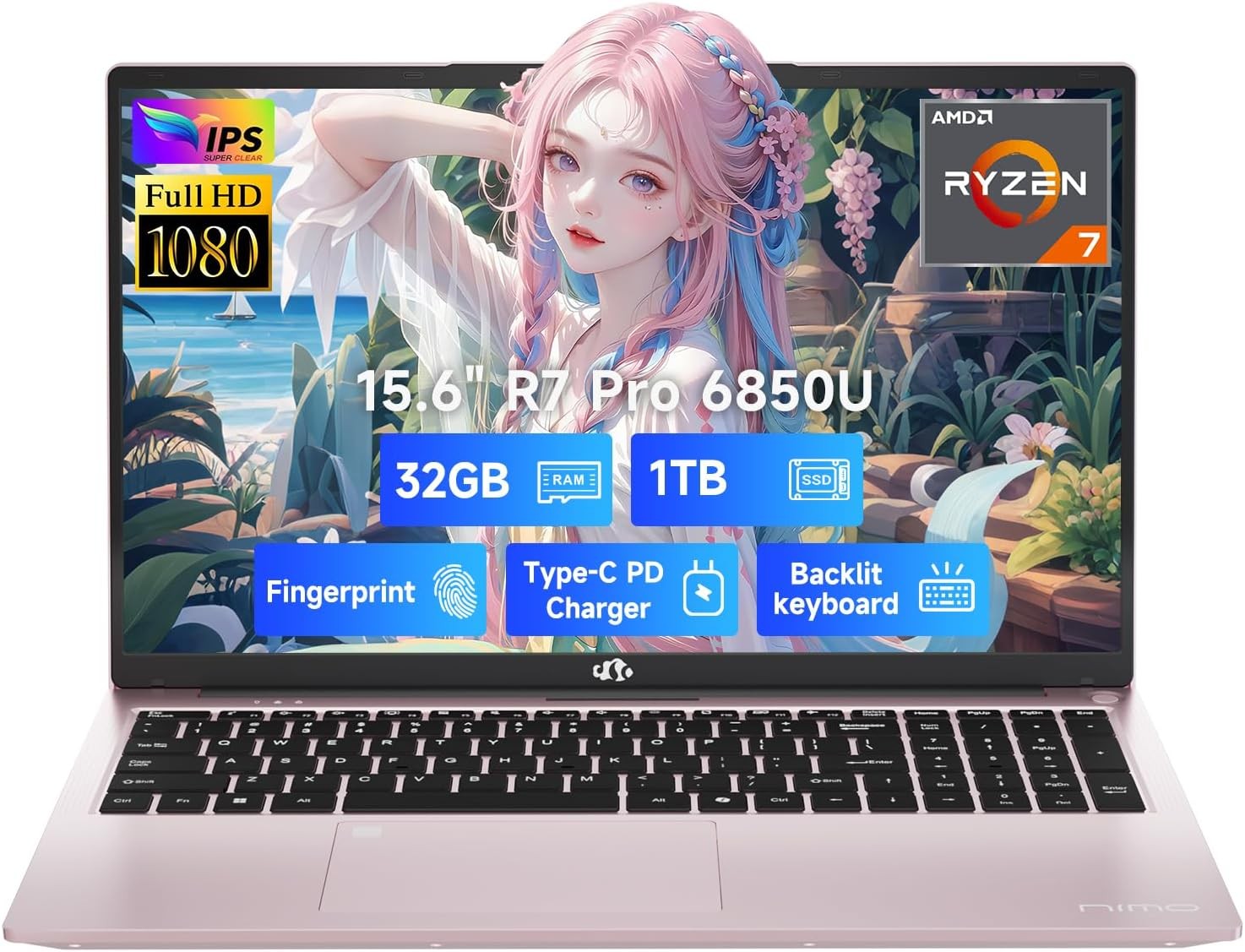 NIMO 15.6″ Light-Gaming-Laptop 8 Cores AMD Ryzen 7 6850U 32GB DDR5 RAM 1TB SSD