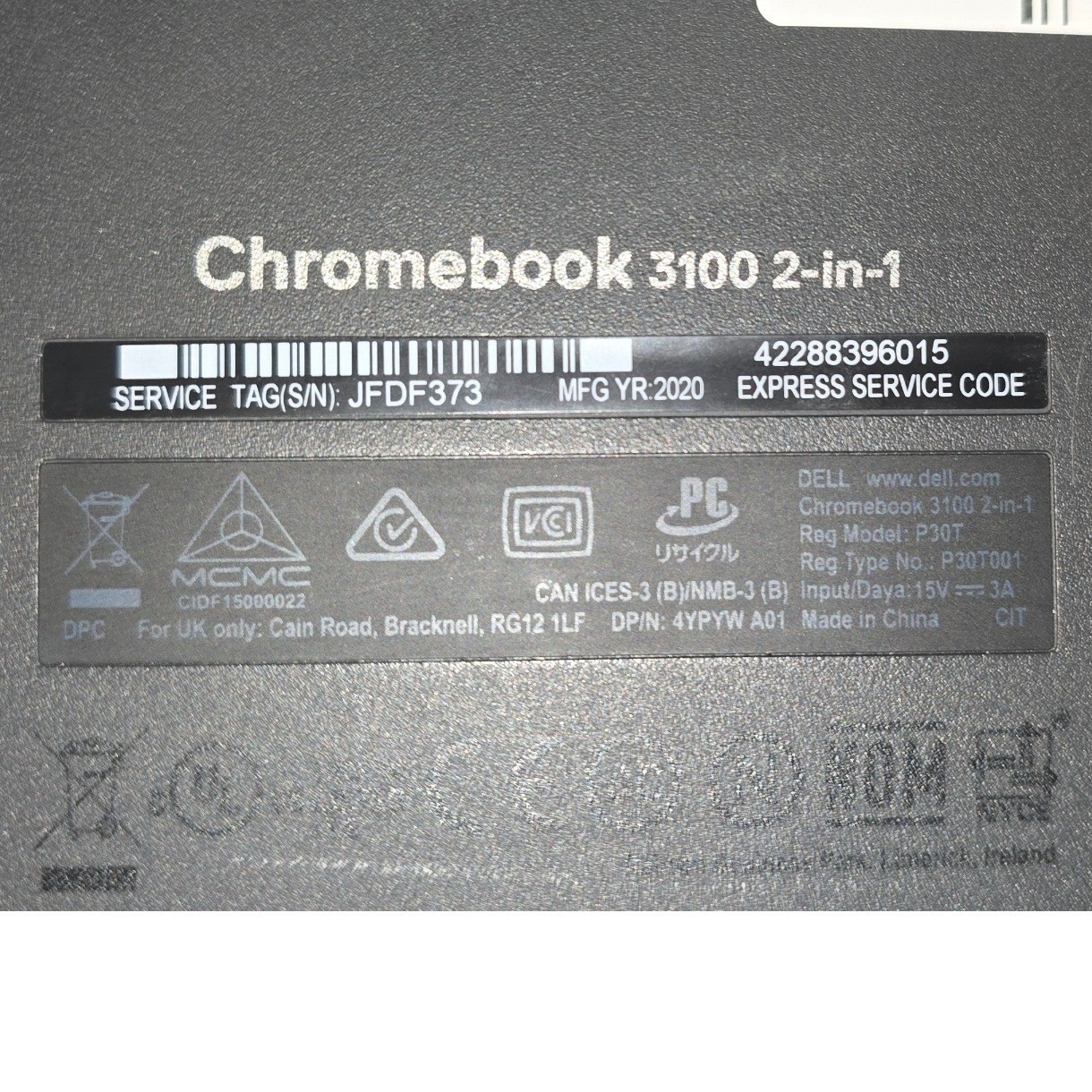 Dell Chromebook 3100 2-in-1 Laptop 11.6″ Touch 4GB RAM 32GB Black 2020 P30T
