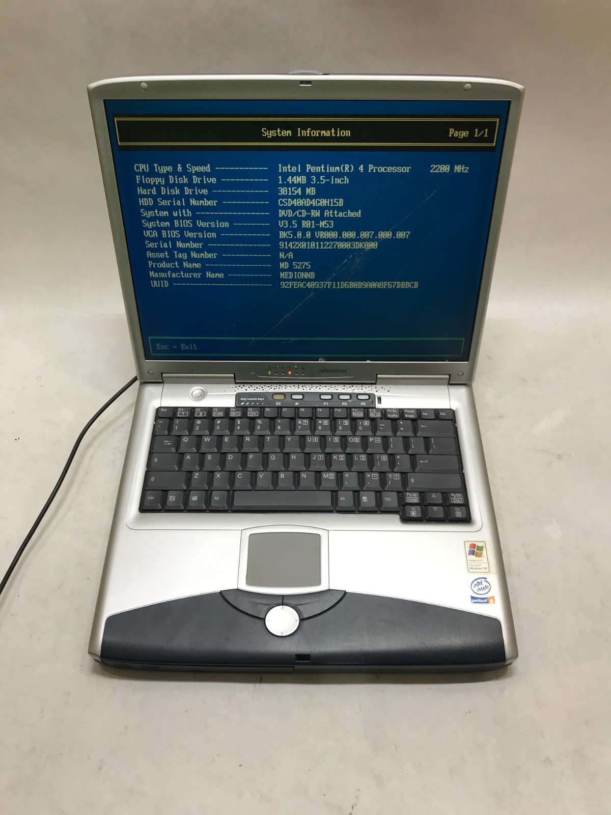 Medion MD 5275 15″ Intel Pentium 4 512MB RAM NO HDD/OS For Parts READ DESC! – DW
