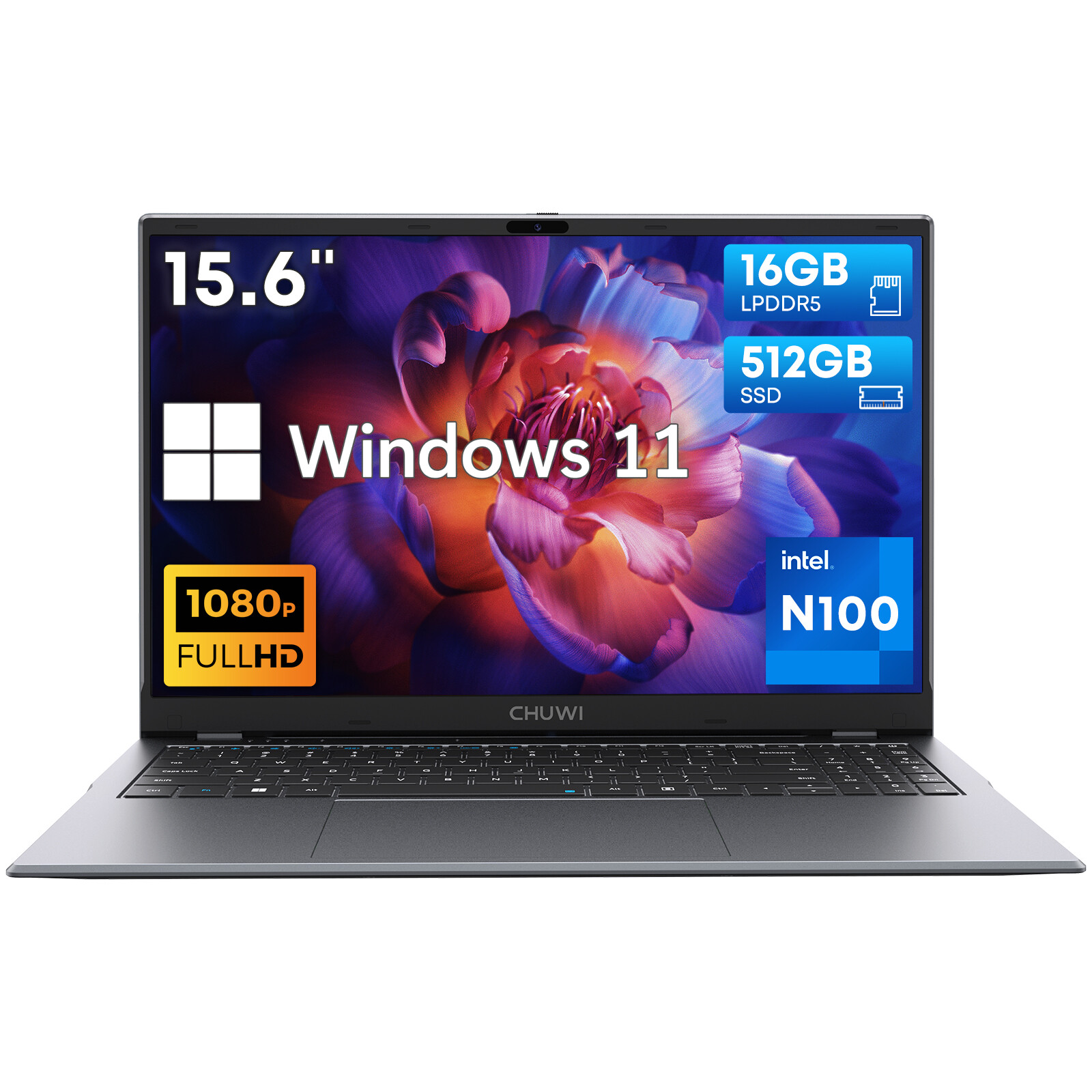 CHUWI Gemibook Plus 15.6in Laptop DDR5 16G 512GB SSD Intel N100 2K Windwos 11 PC