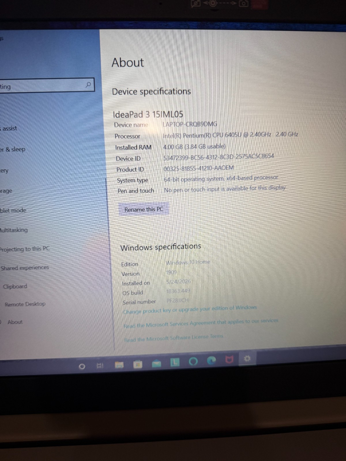 Lenovo Ideapad 3 15IML05 15.6″ Pentium Gold 6405U 2.4GHz 4GB RAM 1TB HDD