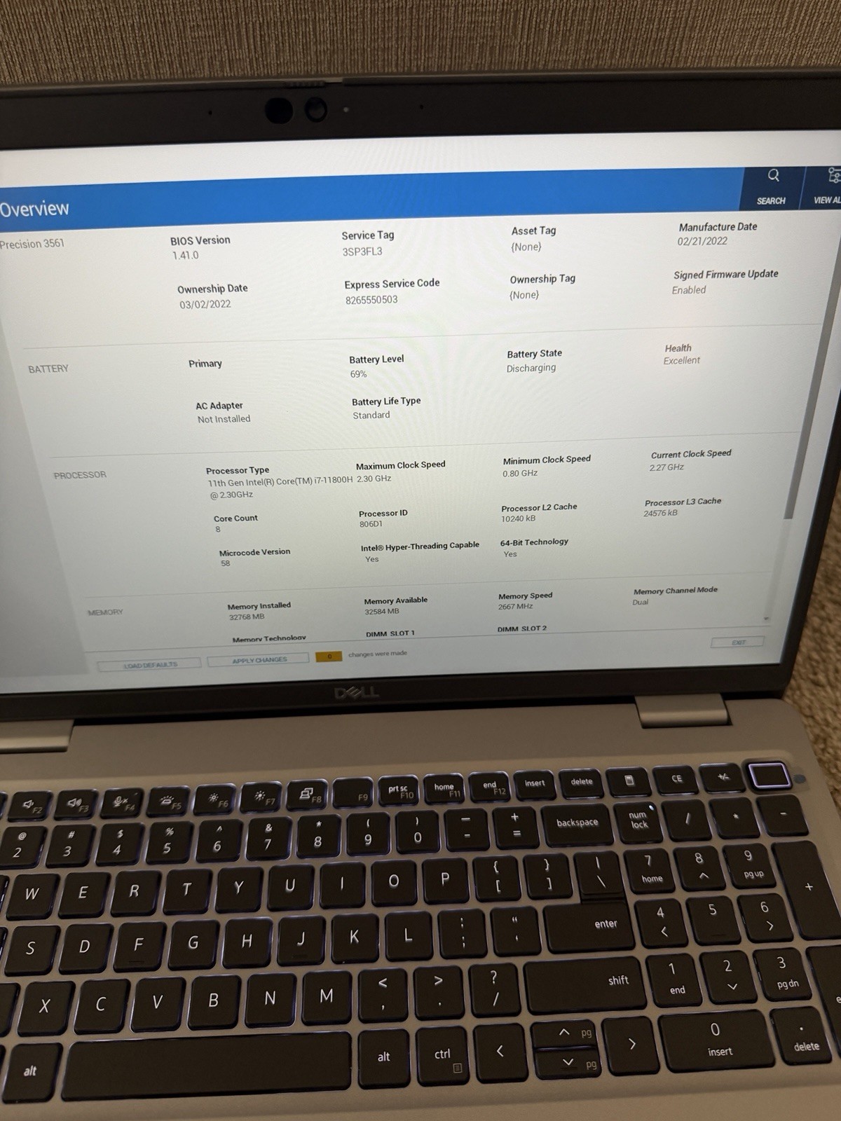 DELL PRECISION 3561 CORE i7 11TH GEN 32GB RAM 512GB SSD 4GB GPU