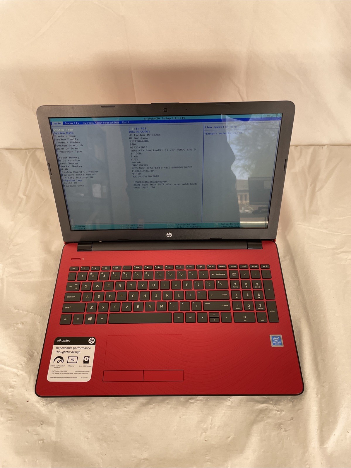 HP 15-bs234wm 15.6″ Laptop | Pentium Silver N5000 1.1GHz | RAM: 8GB | No OS/HDD