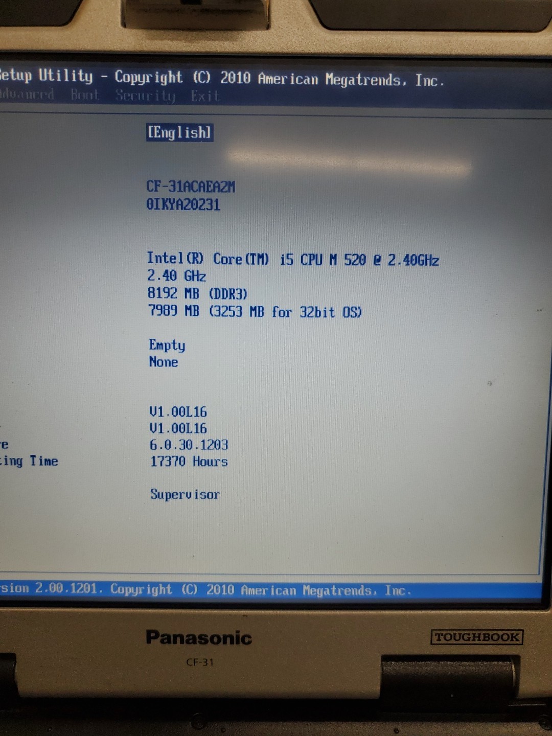 Panasonic Toughbook CF-31 MK-1 i5 520M @ 2.40GHz 8GB 17370HRS Diesel