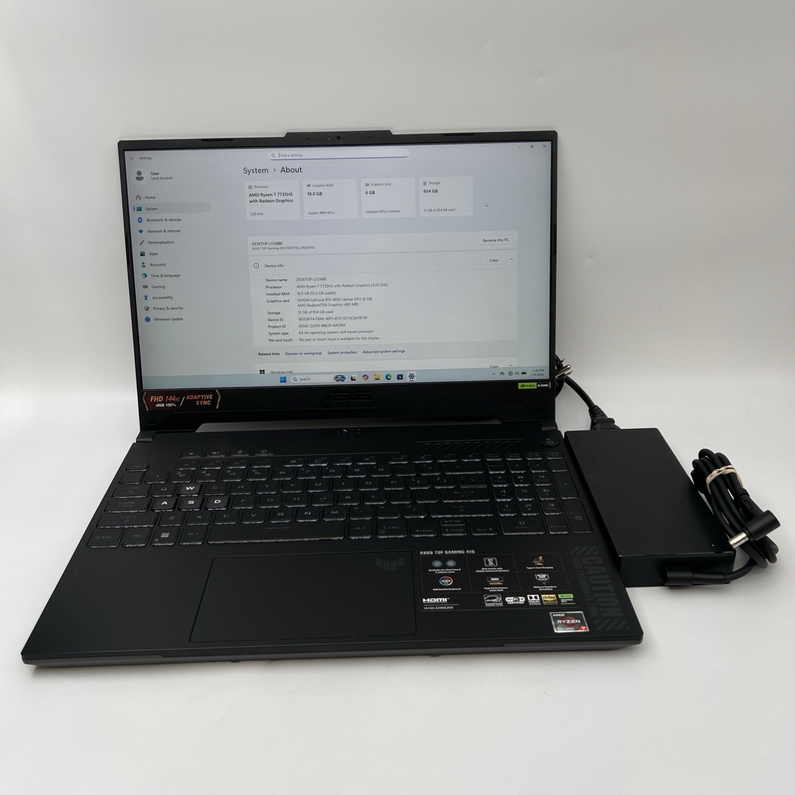 Asus TUF A15 FA507NU 15.6″ Ryzen 7 7735HS 16GB RAM 1TB SSD GeForce RTX 4050