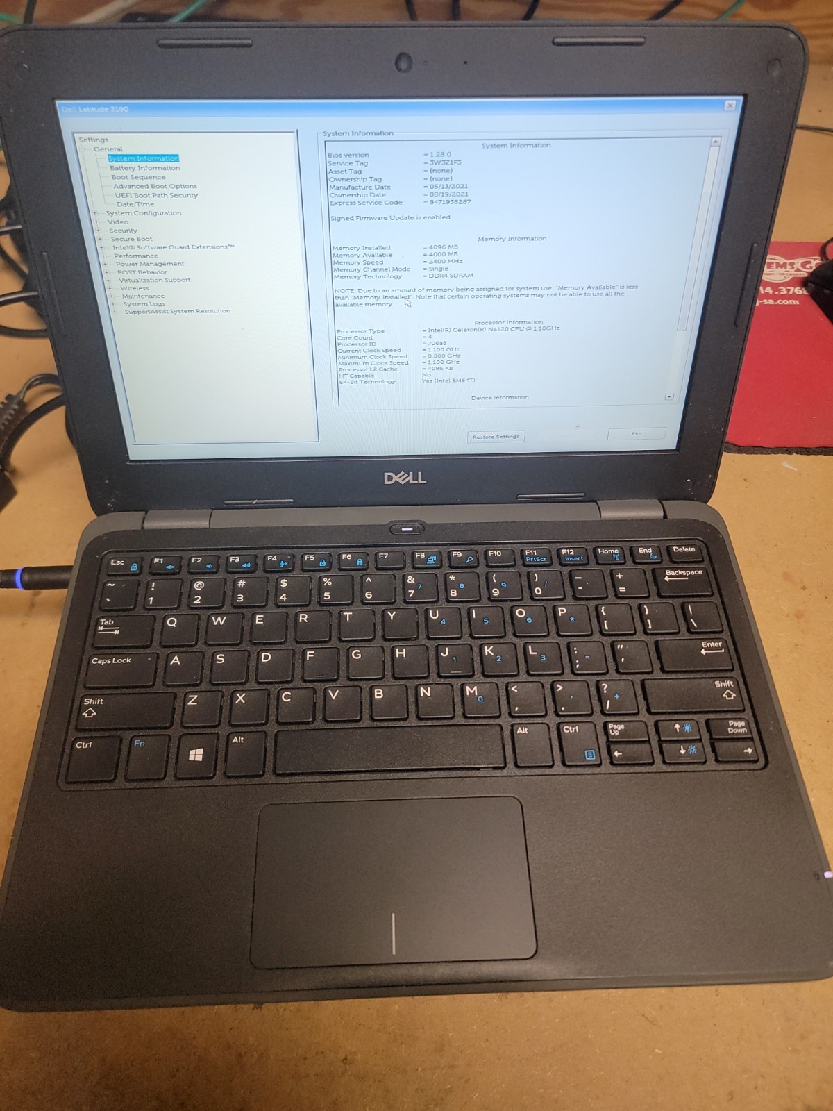 Dell Latitude 3190 Intel® Celeron® N4120 CPU 42GB 64GB eMMC