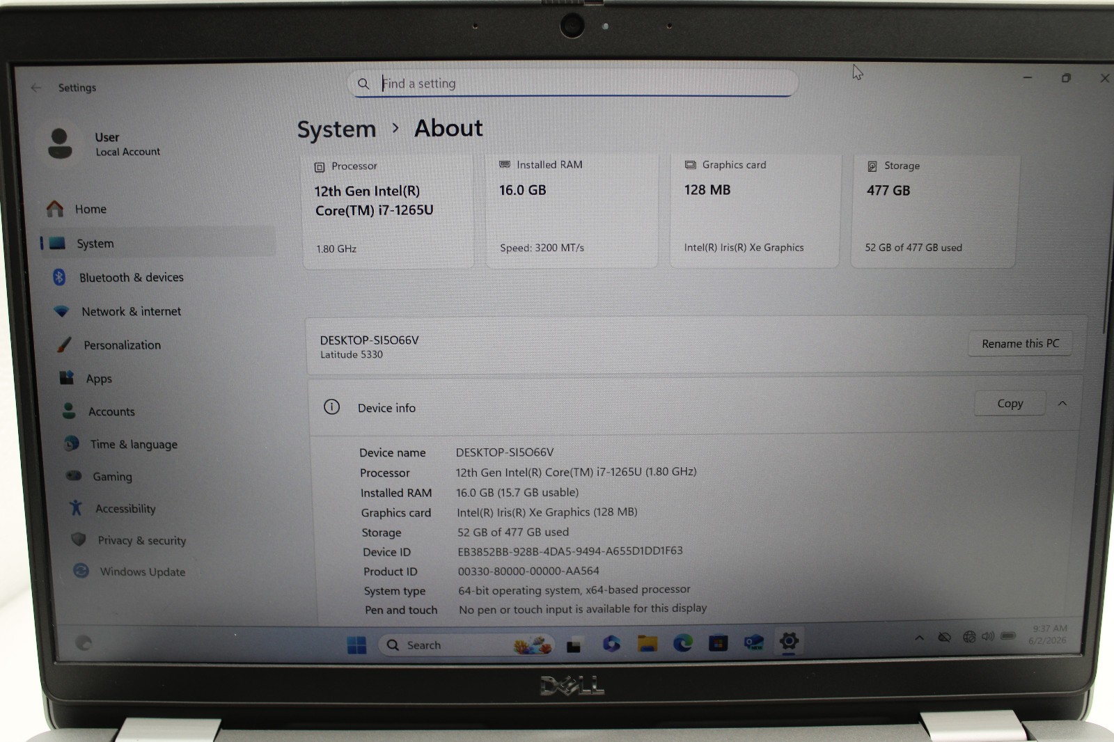 Dell Latitude 5330 i7-1265U @ 1.8 GHz 16GB RAM 512GB SSD W11P