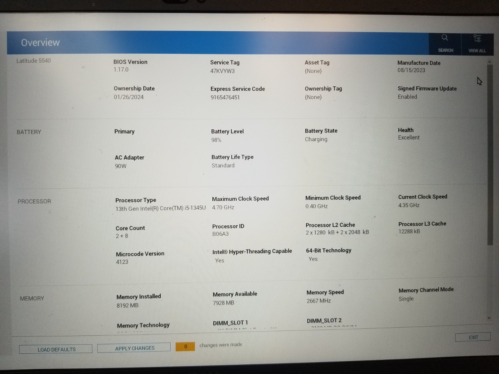 Dell Latitude 5540 / Intel Core i5-1345U 4.35GHz / 8GB RAM / NO SSD/OS