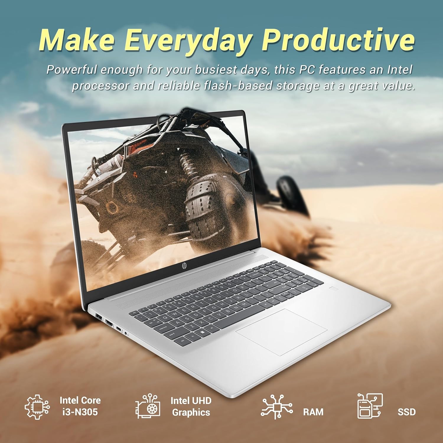 HP 17-CN3083ST 17.3″ Laptop Intel® Core™ i3-N305 Processor up to 3.8GHz 16GB 1TB