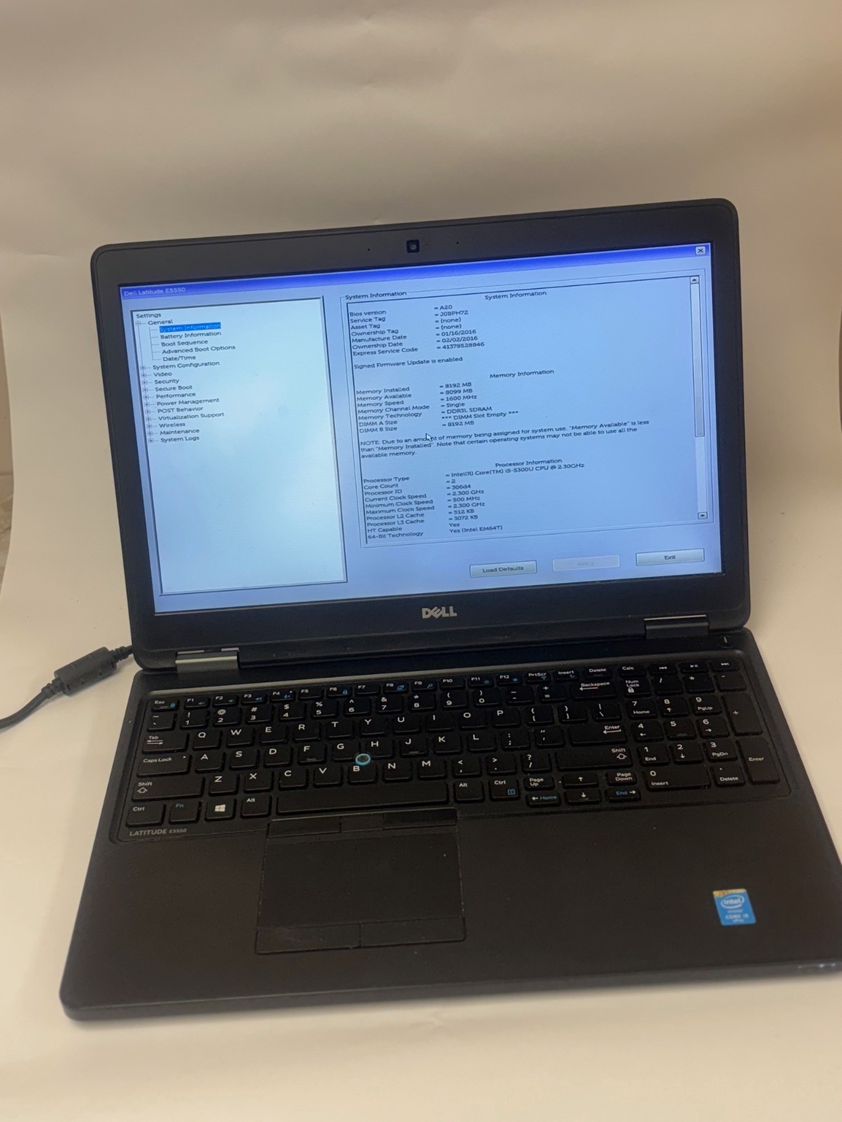 DELL LATITUDE E5550 I5-5300U 2.30GHz NO HDD NO CHARGER LAPTOP