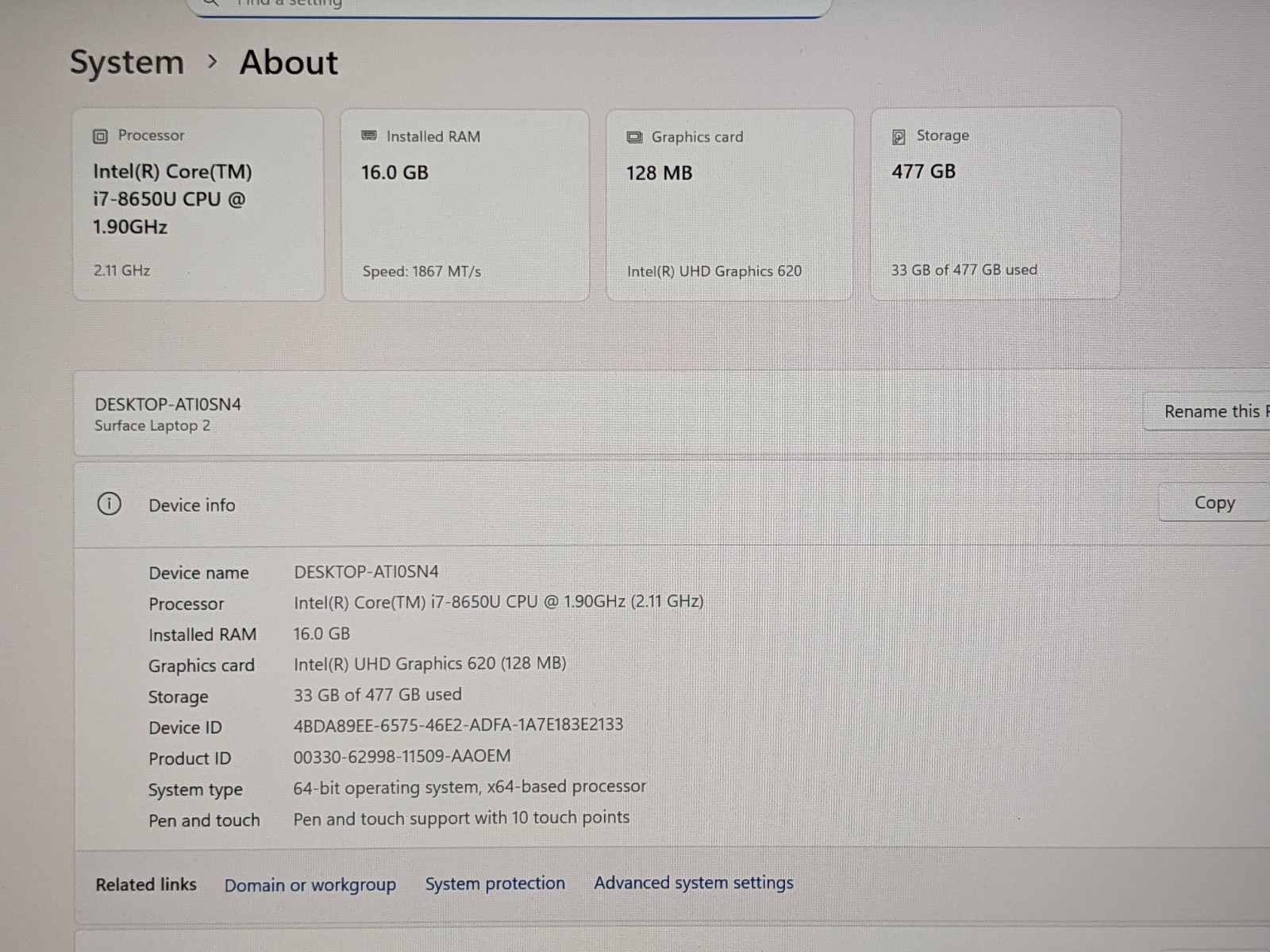 MS Surface Laptop 2 1769 13.5″ 2256×1504 TOUCH i7-8th 1.9GHz 16GB 512GB SSD W11P