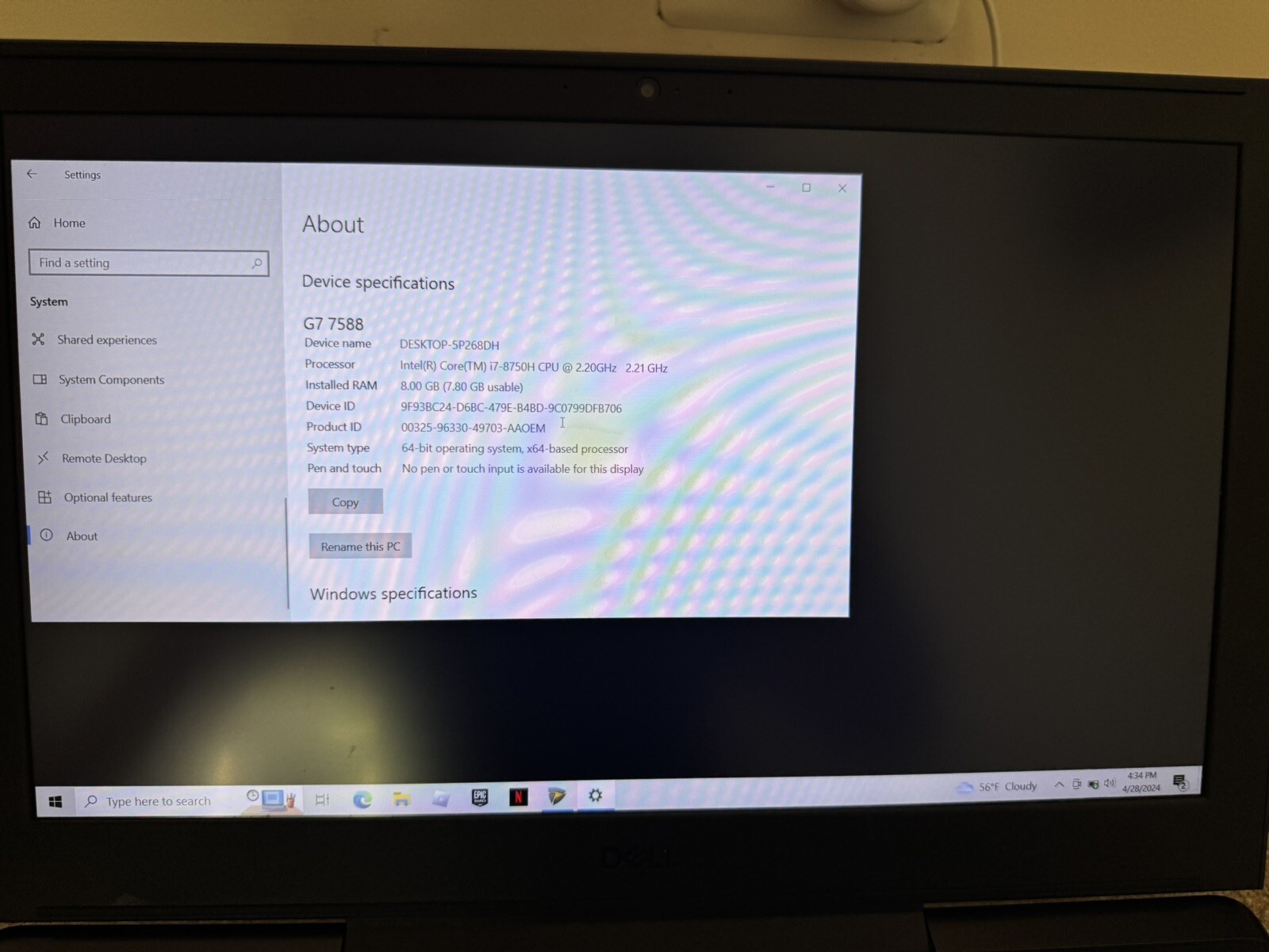 Dell G7 7588 15.6″ (256GB SSD, Intel Core i7-8750H, 2.20GHz, 8GB RAM, NVIDIA…