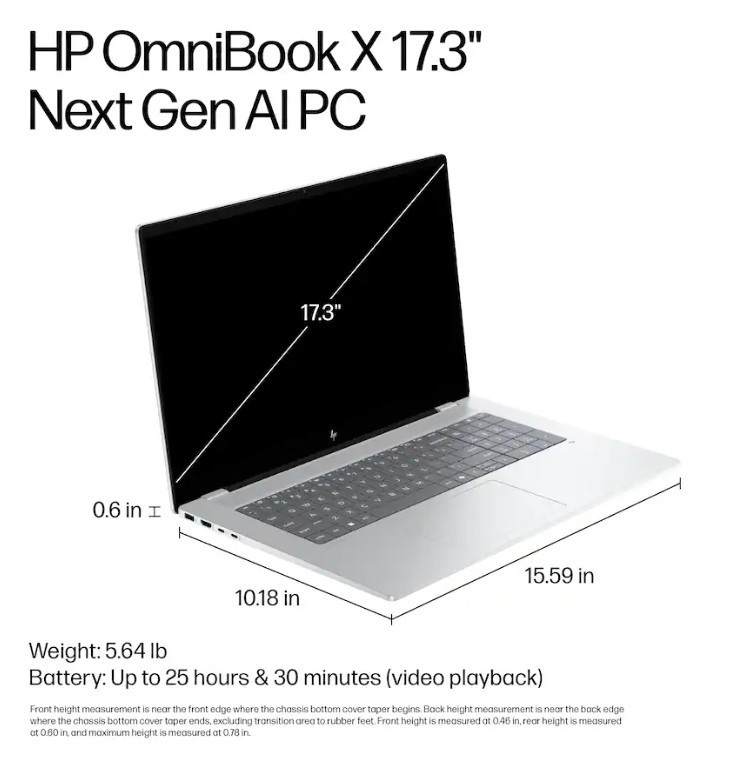 HP OmniBook X Intel Core Ultra 7 256V 16GB Memory 1TB NVMe SSD 17.3″ Touch W11H