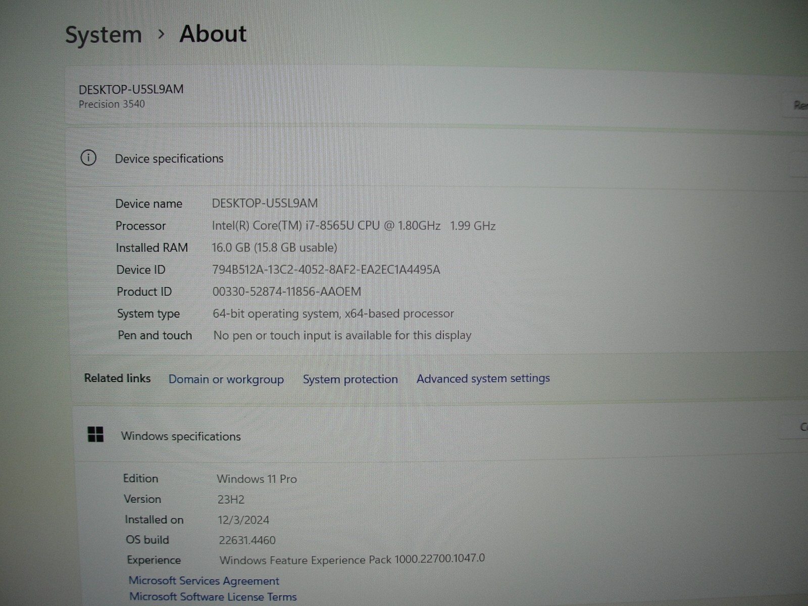 Dell Precision 15 3540 15.6” i7-8th Gen 1.8GHz 16GB 512GB SSD Original Charger