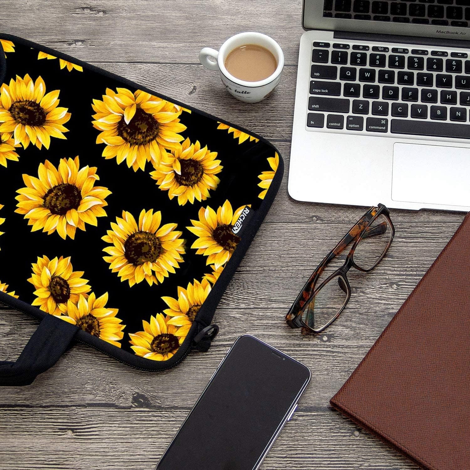 Neoprene Shoulder Bag for 14-15.6 Inch Laptops with Accessories Pocket, Sunflowe