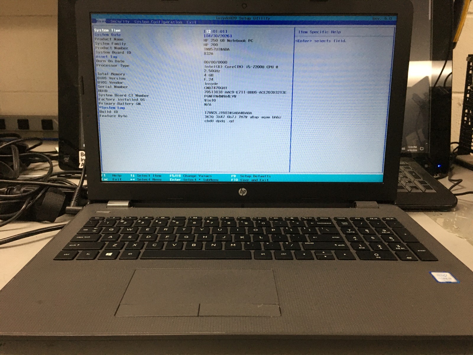 HP 250 G6 i5-7200U@2.5GHz 4GB RAM *AS IS/No HDD/No OS/No Battery/BIOS* | LP478