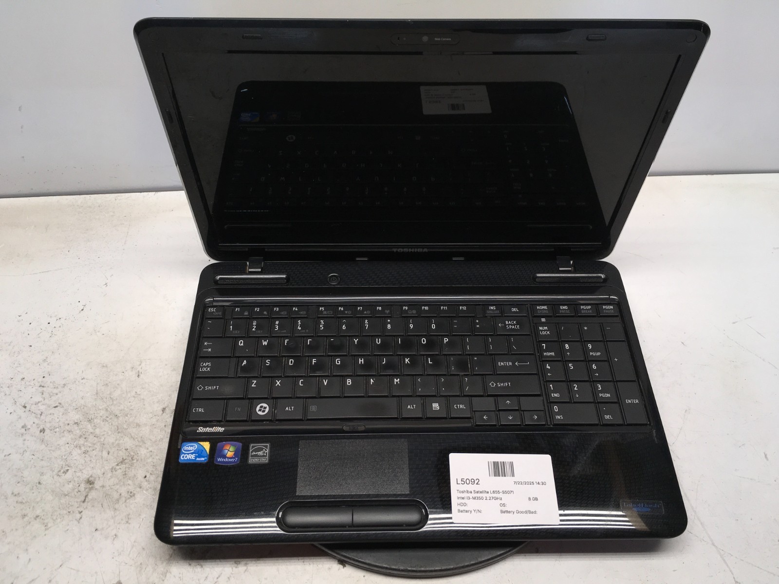 Toshiba Satellite L655-S5071 Intel i3-M350 2.27GHz 8 GB NO HDD