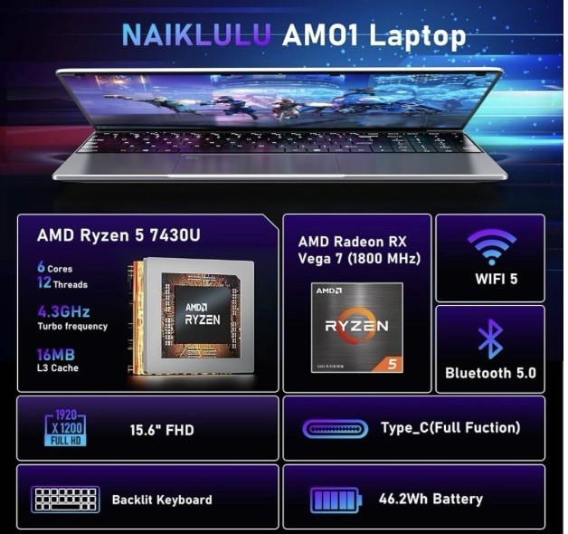 NIMO 15.6″ IPS FHD Business Gaming Laptop, AMD Ryzen 5 32GB DDR5 RAM 1TB SSD