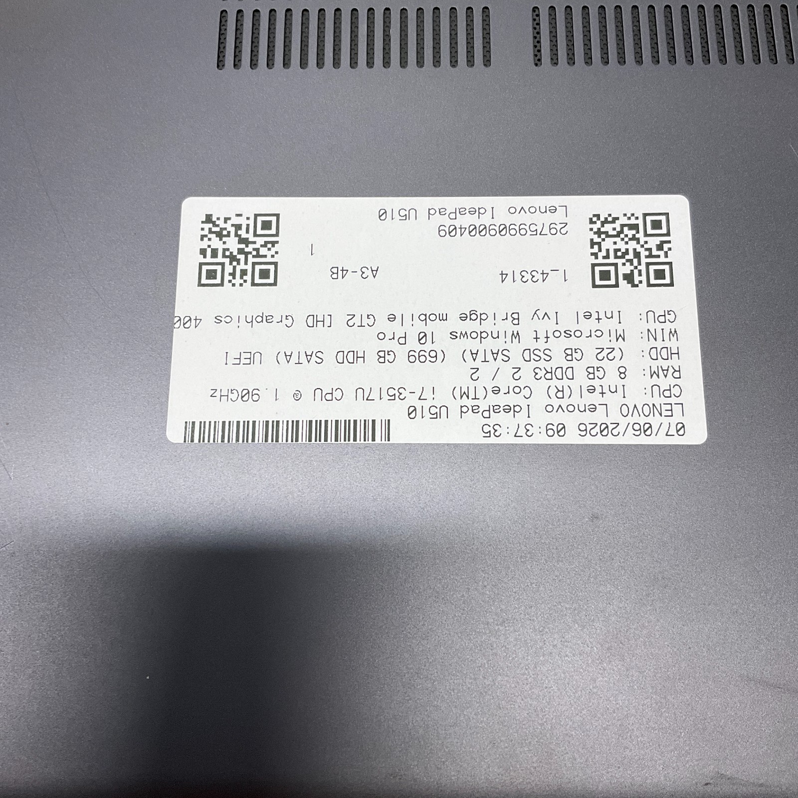 Lenovo IdeaPad U510 Laptop Intel Core i7-3517U @ 1.90 GHz 8GB 750GB HDD Win 10